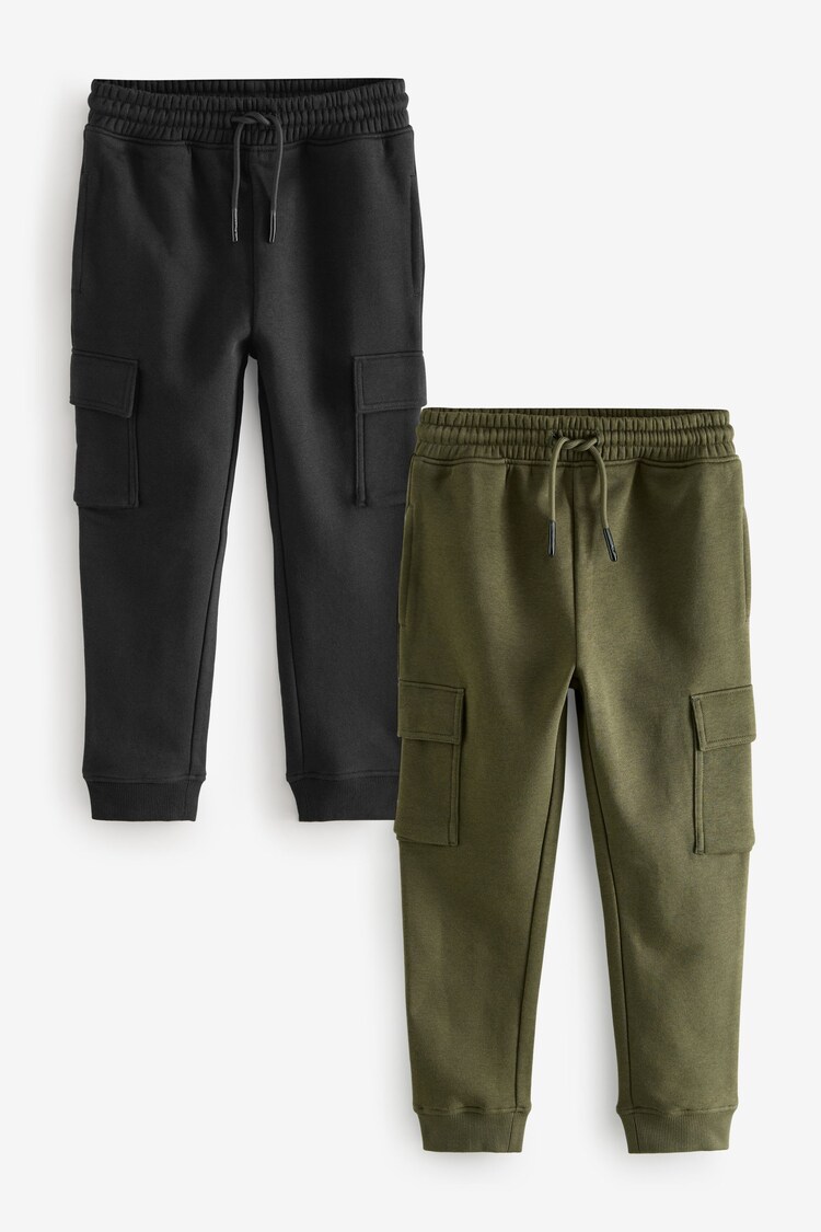 Črna/zelena - Slim kargo hlače (z žepi na hlačnicah) Joggers 2 komplet (3-16yrs) - Slika 1 iz 1