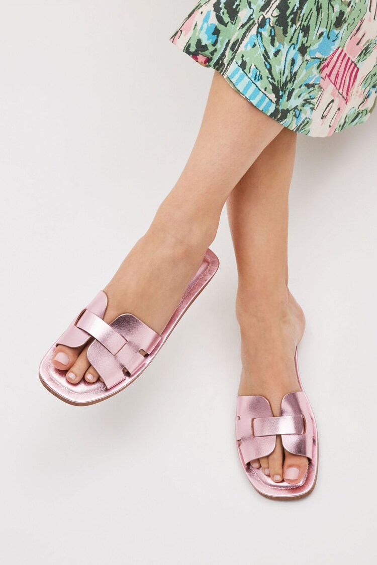 Pink Metallic Regular/Wide Fit Forever Comfort® Leather Mule Flat Sandals - Image 1 of 1
