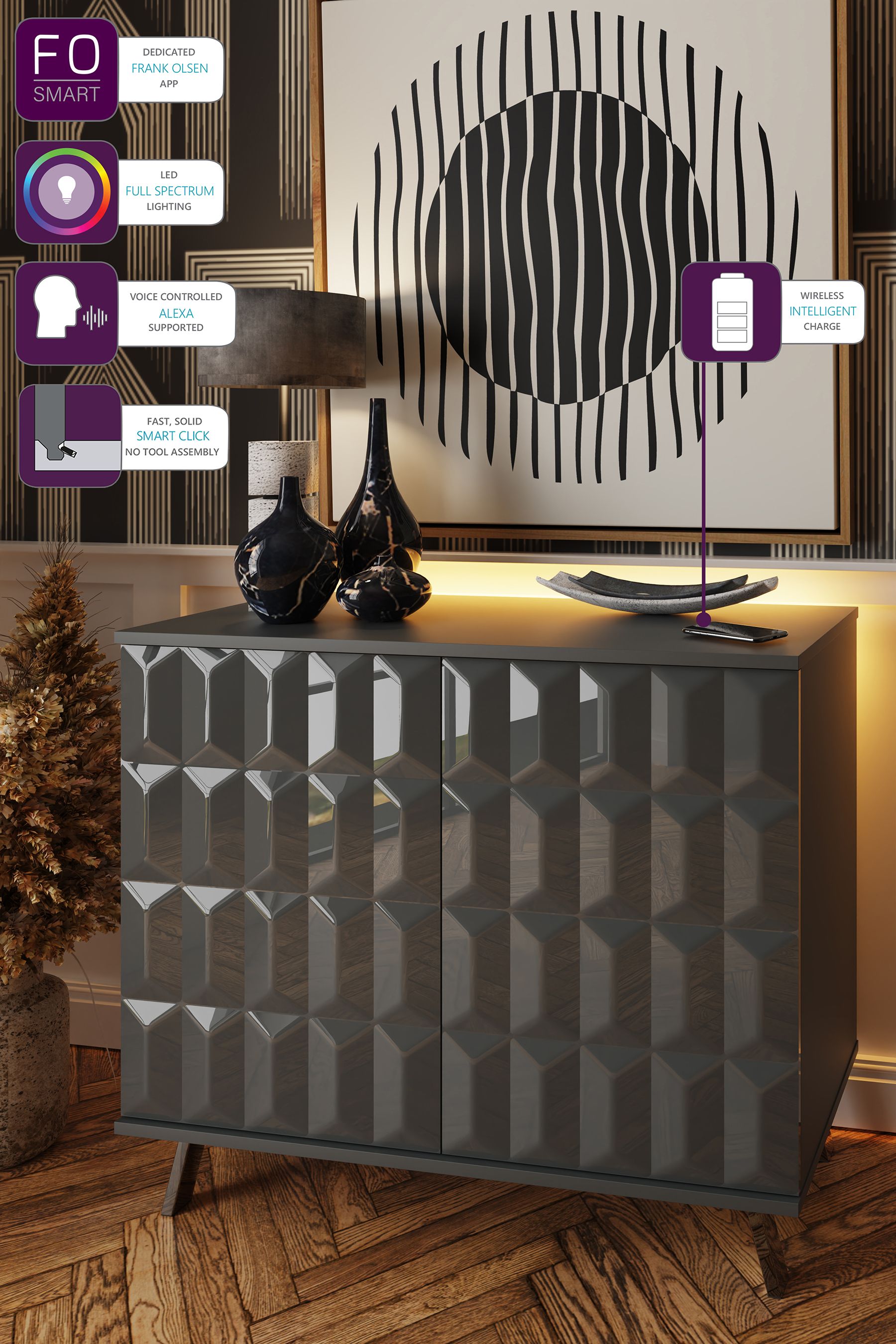 Buy Frank Olsen Grey Elevate Smart LED Small Sideboard from the Next UK