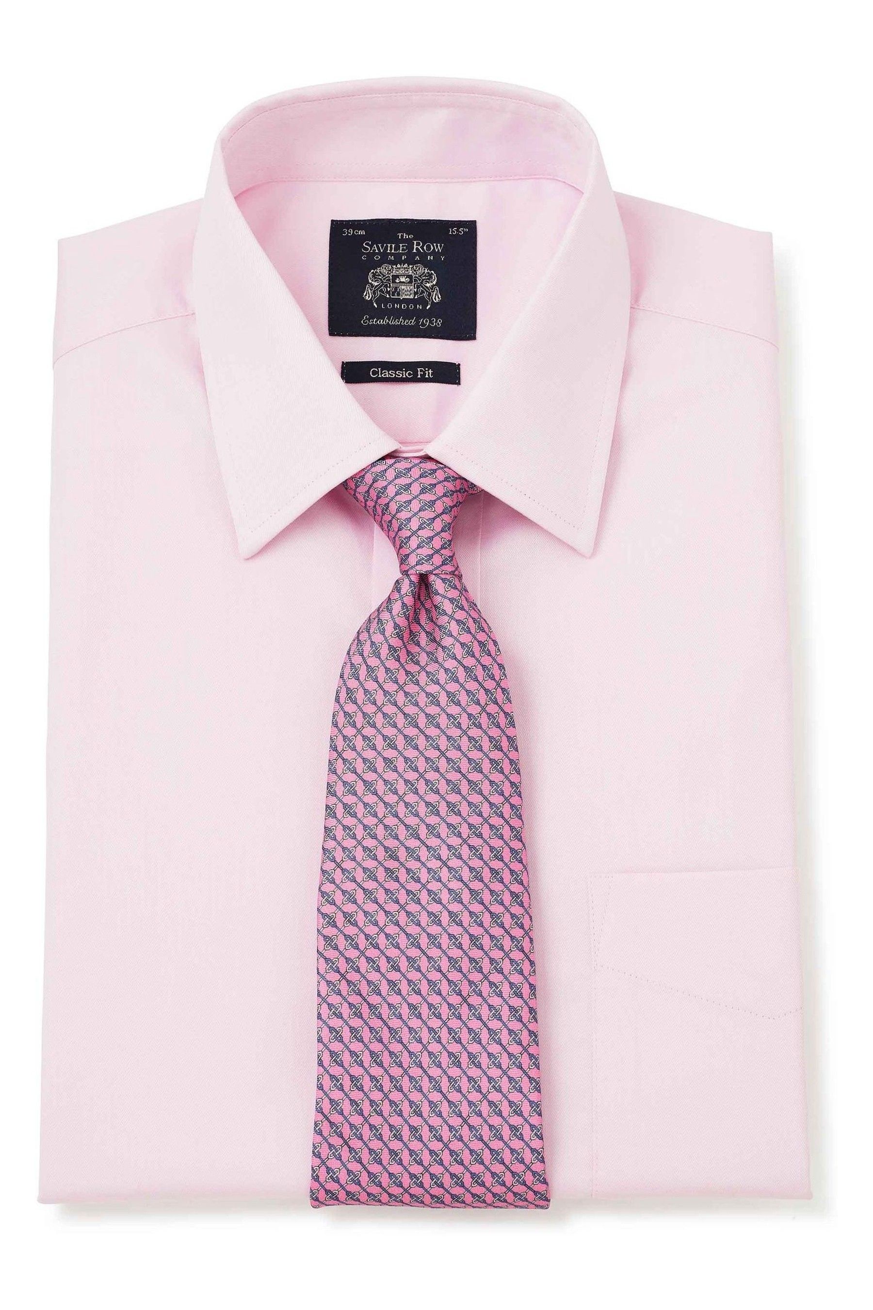 Buy Savile Row Co Pink Fine Twill Classic Fit Double Cuff Shirt from ...