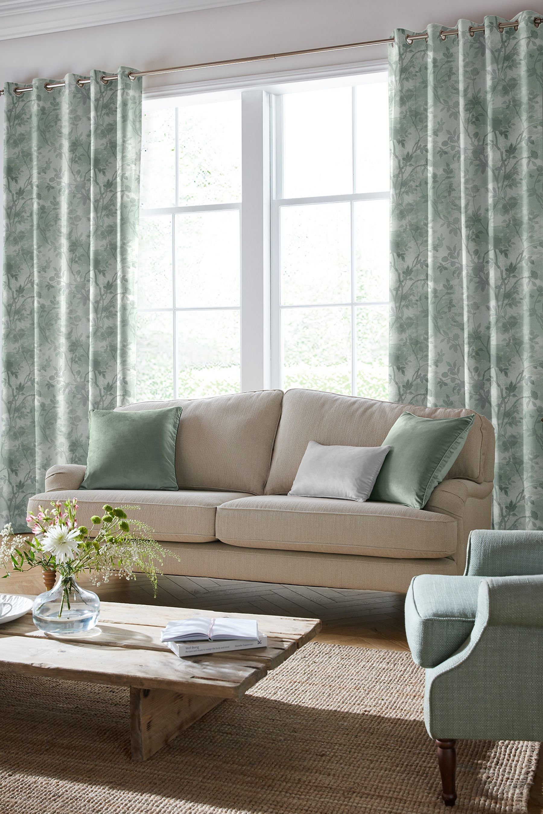 Buy Laura Ashley Smoke Green Eglantine Made To Measure Curtains from ...