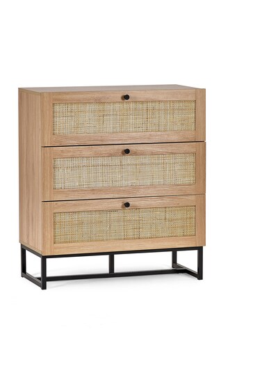 Armadio Julian Bowen Padstow – 2 Ante In Rovere Con Dettagli In Rattan E Base In Metallo Nero, 190x80x56 Cm