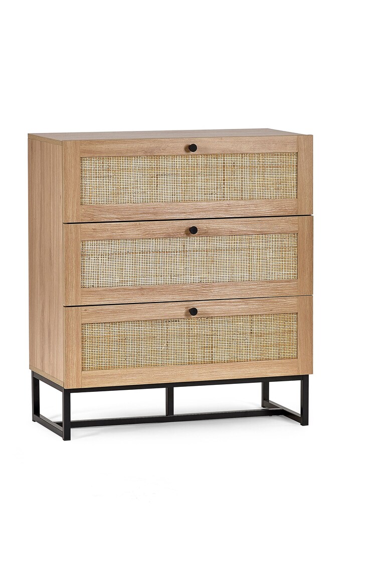 Armadio Julian Bowen Padstow – 2 Ante In Rovere Con Dettagli In Rattan E Base In Metallo Nero, 190x80x56 Cm