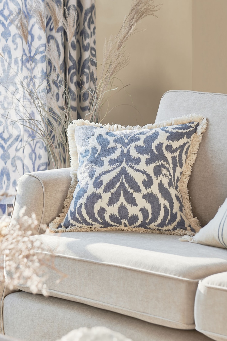 Ikat Jacquard Geo Fringe 100% Cotton 50 x 50cm Cushion - Image 1 of 1 Ikat Jacquard Geo Fringe 100% Cotton 50 x 50cm Cushion - Image 1 of 1