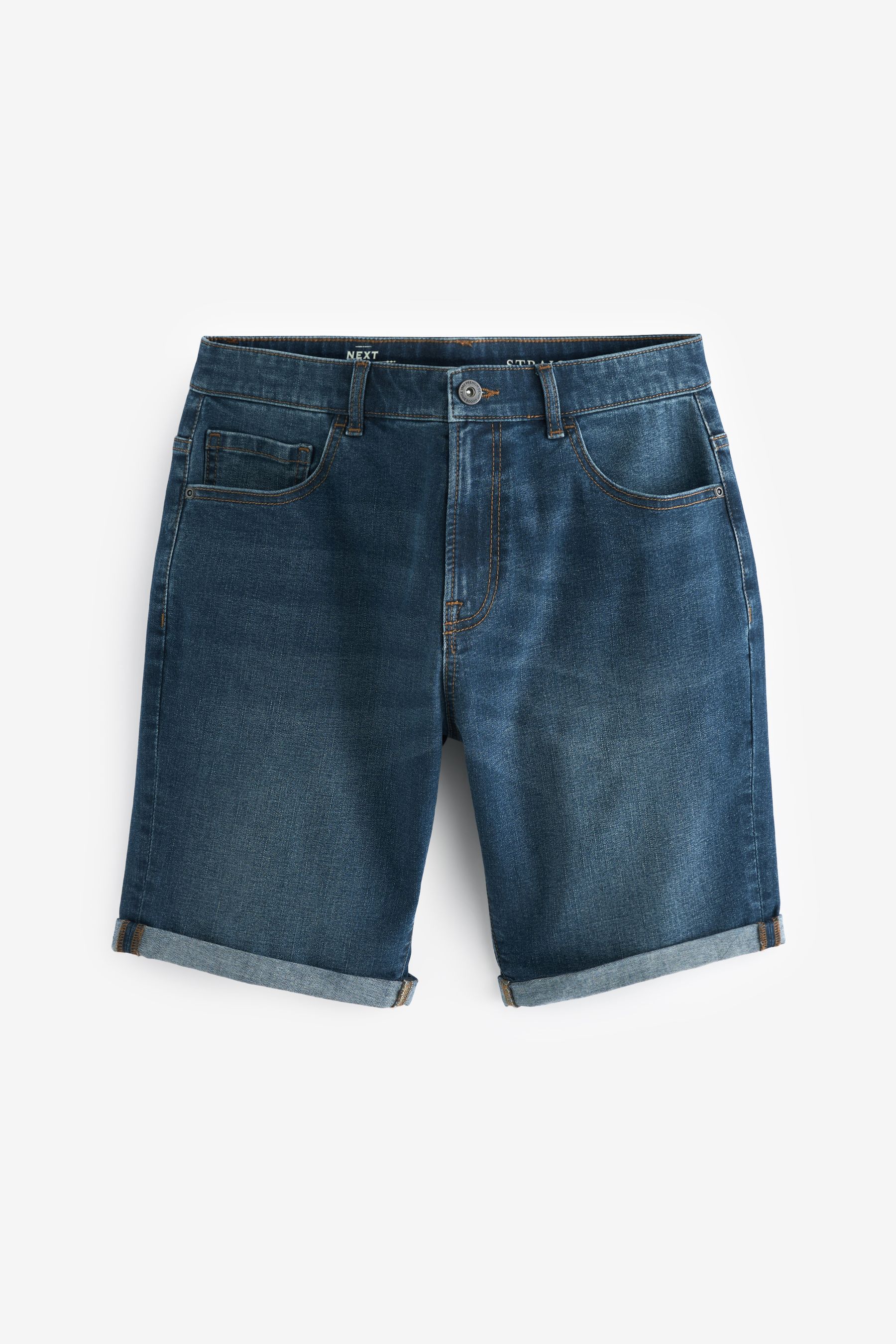 Buy Mid Blue Straight Fit Stretch Denim Shorts from the Next UK online shop