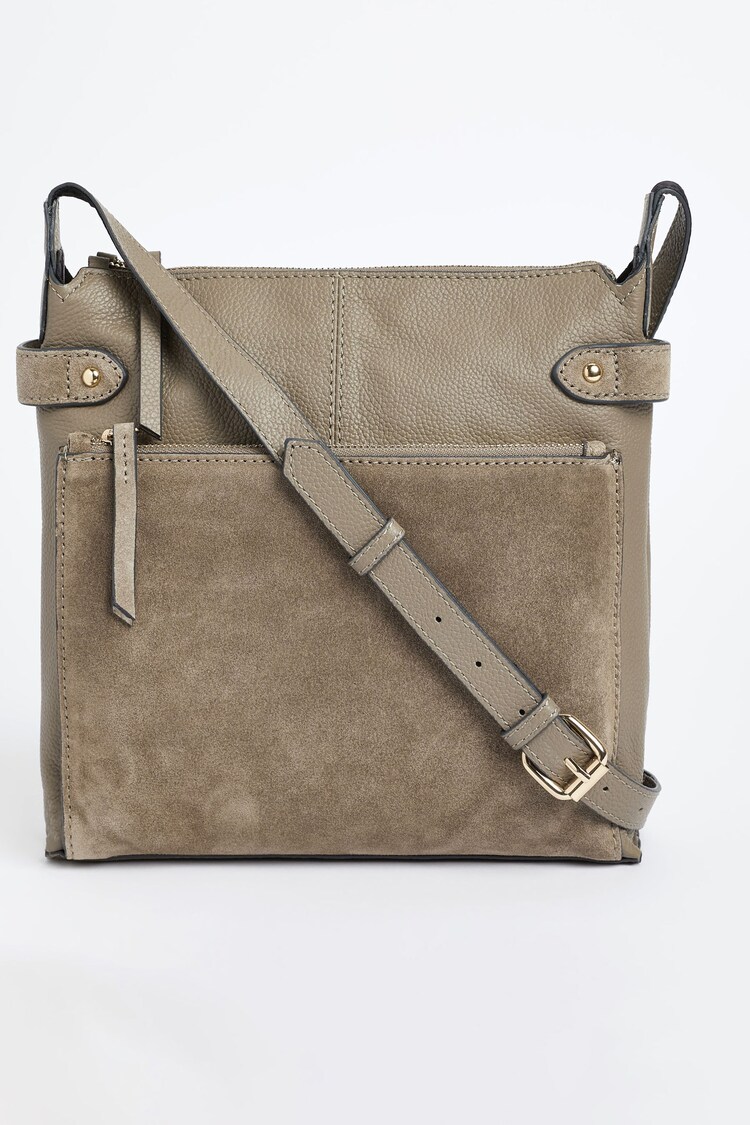 Taupe/Braun - Umhängetasche aus Leder mit Fach - Bild 1 von 1 Taupe/Braun - Umhängetasche aus Leder mit Fach - Bild 1 von 1