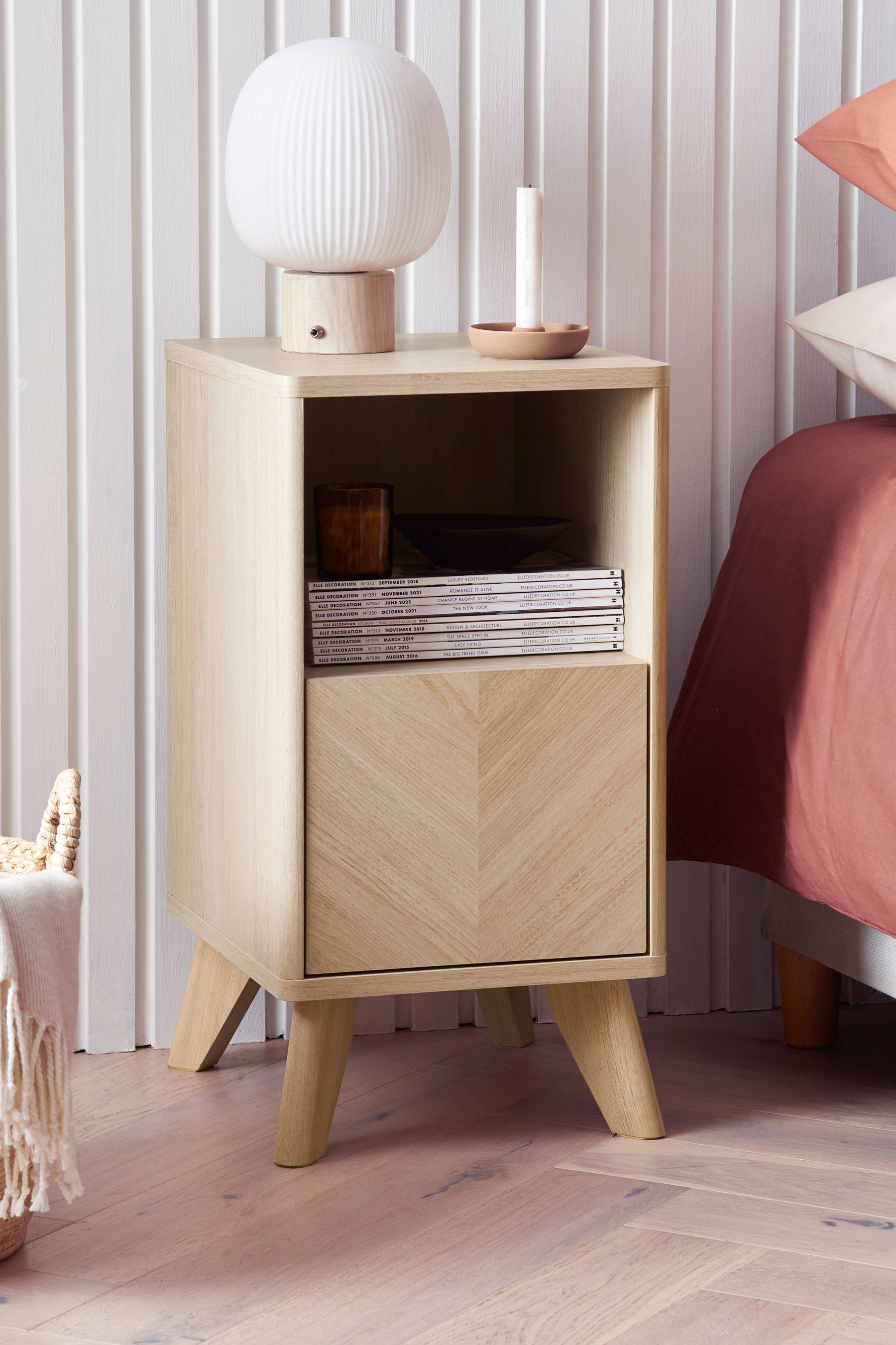 Buy Natural Anderson Oak Effect 1 Drawer Slim Bedside Table from the