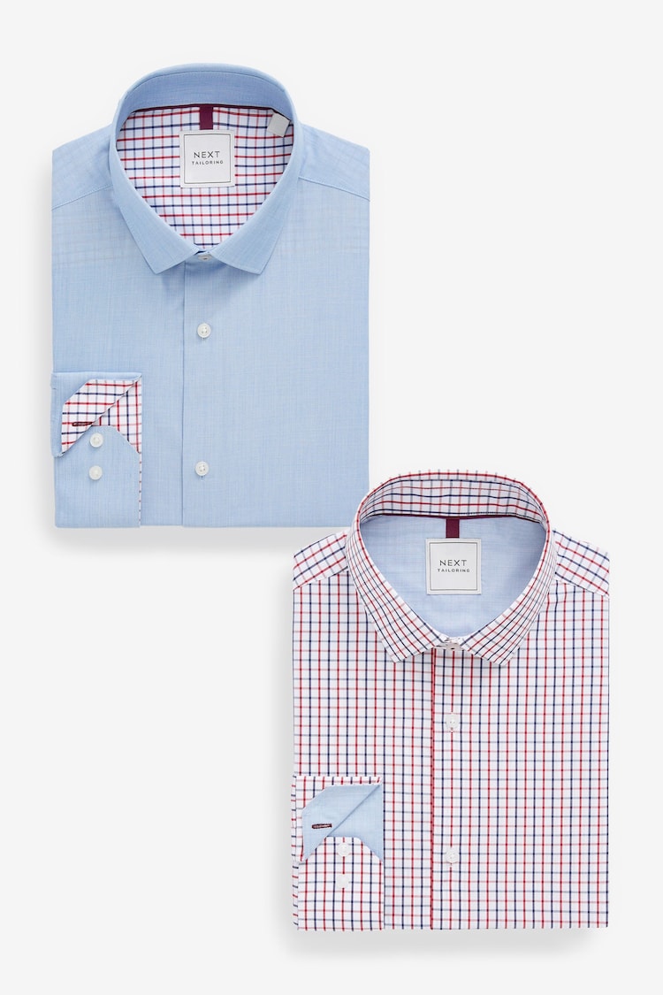 Blue/Red Tattersall Check Regular Fit Trimmed Shirts 2 Pack - Image 1 of 1