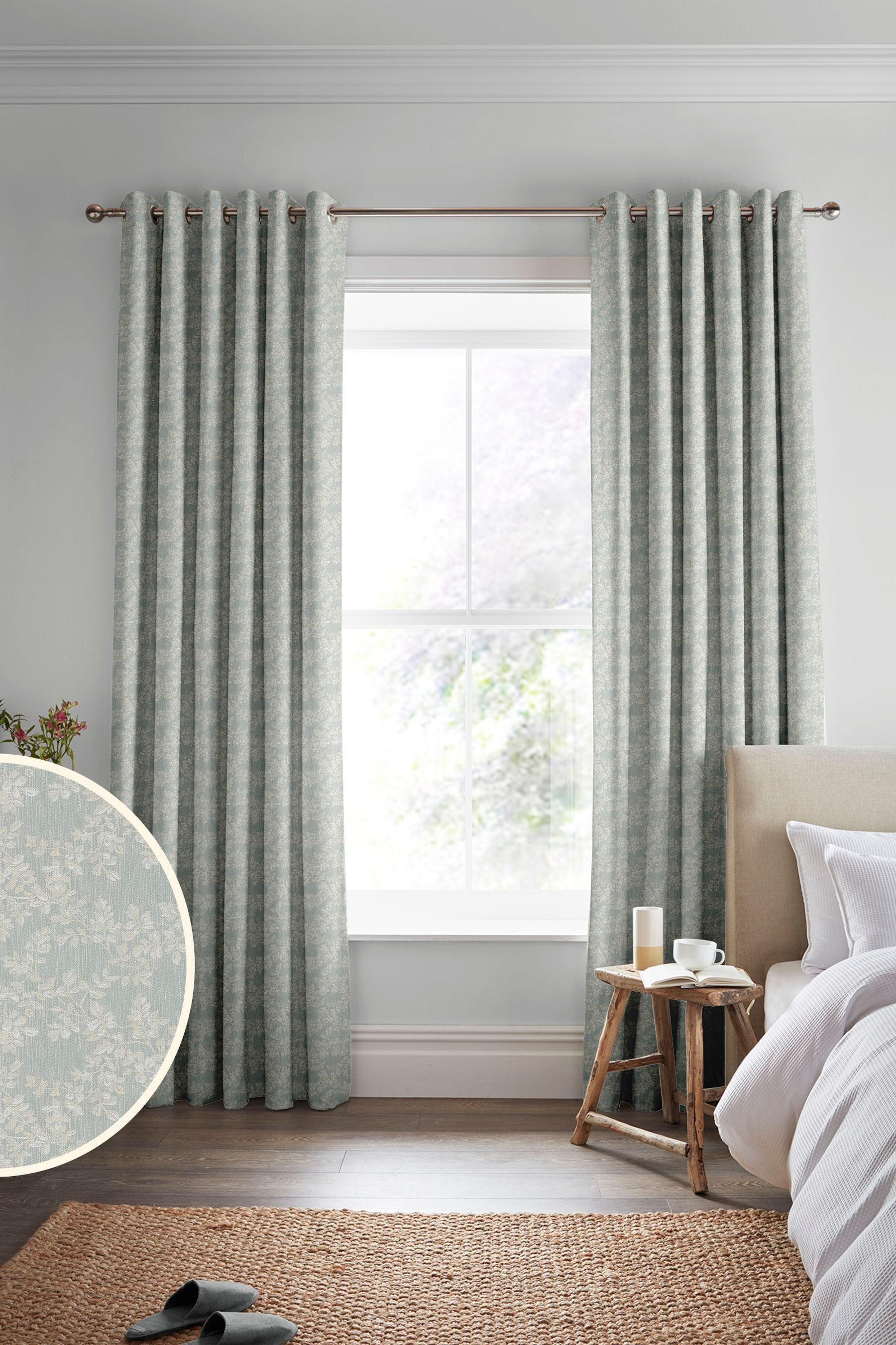 Buy Laura Ashley Sage Burnham Woven Made To Measure Curtains from the ...