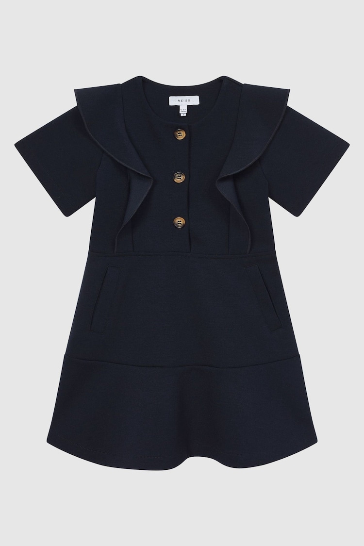 Reiss Navy Fearne Junior Ruffle Sleeve Button Dress - Image 1 of 1