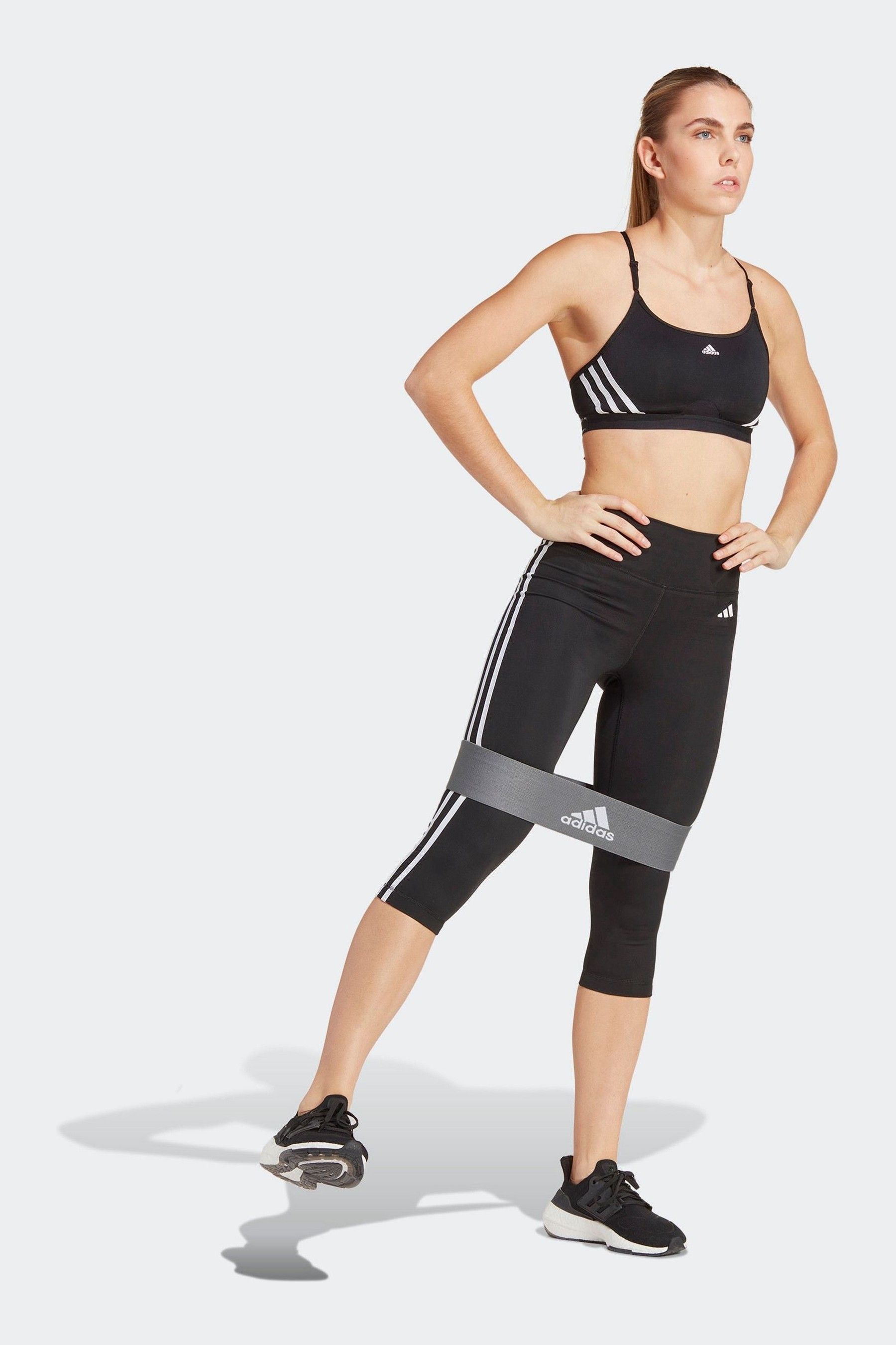 Buy adidas Black Train Essentials 3-Stripes High Waisted 3/4 Leggings ...