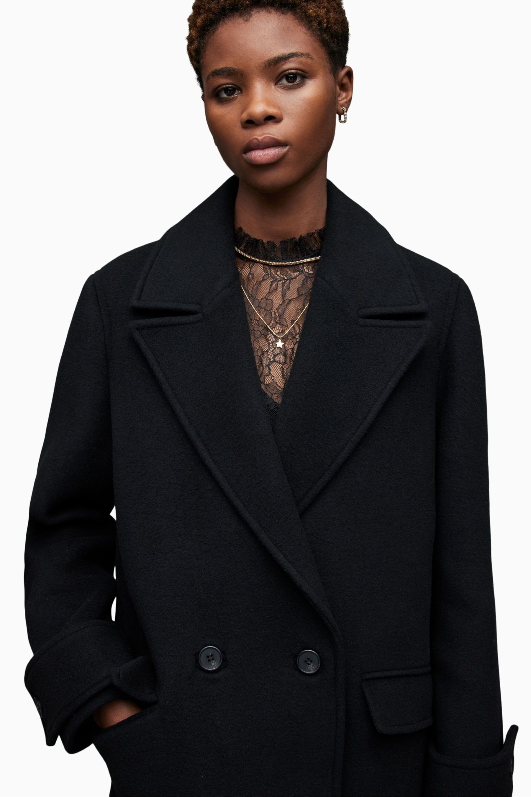 Buy AllSaints Black Mabel Coat from the Next UK online shop