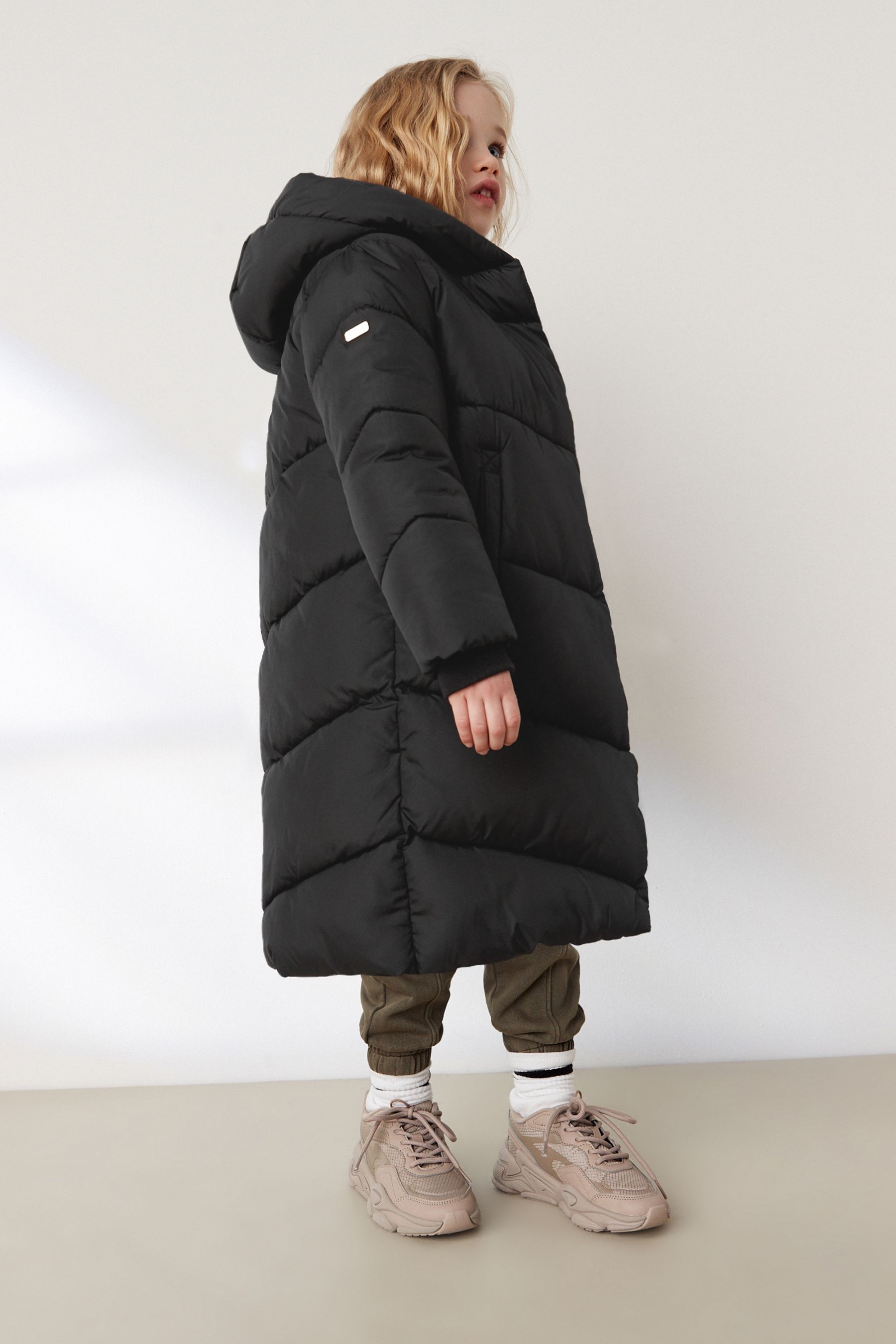 Buy Black Longer Length Shower Resistant Chevron Duvet Padded Coat (3