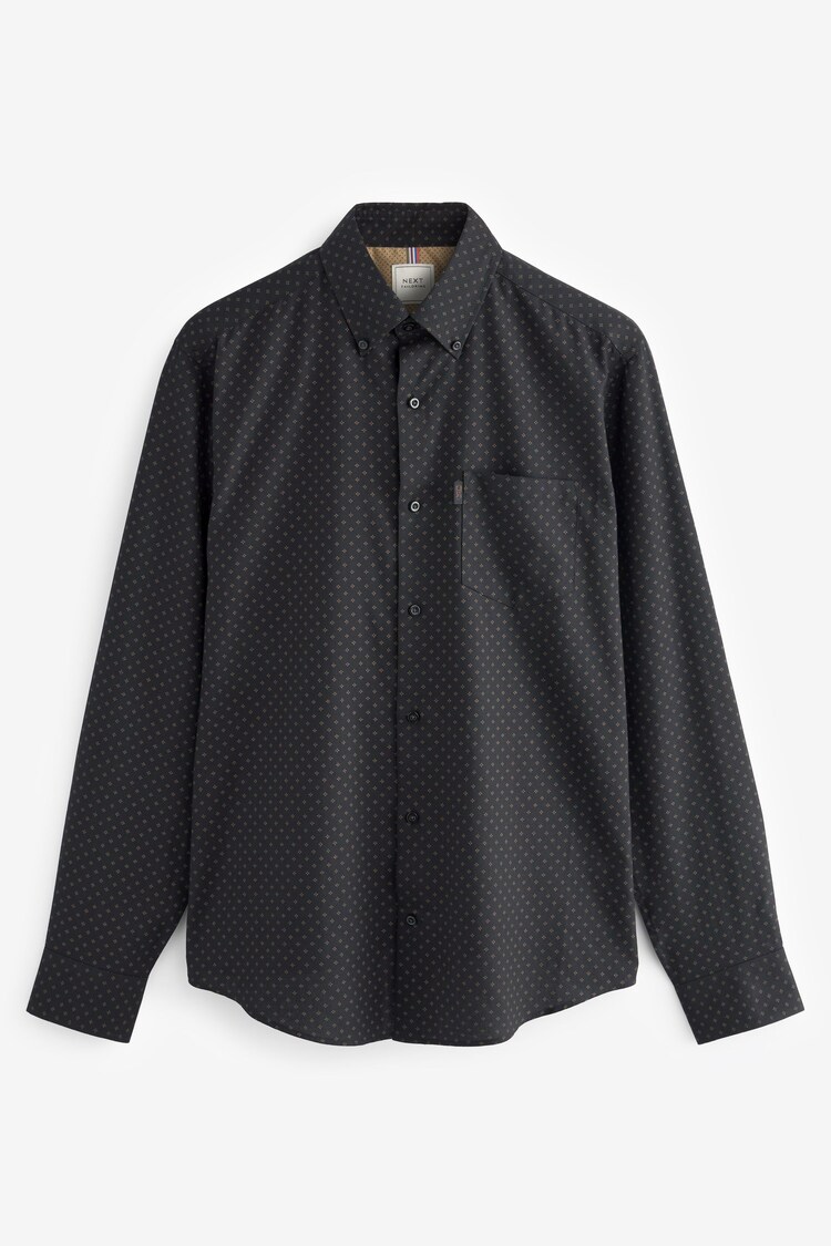 Black/Yellow Gold Printed Regular Fit Easy Iron Button Down Oxford Shirt - Image 1 of 1