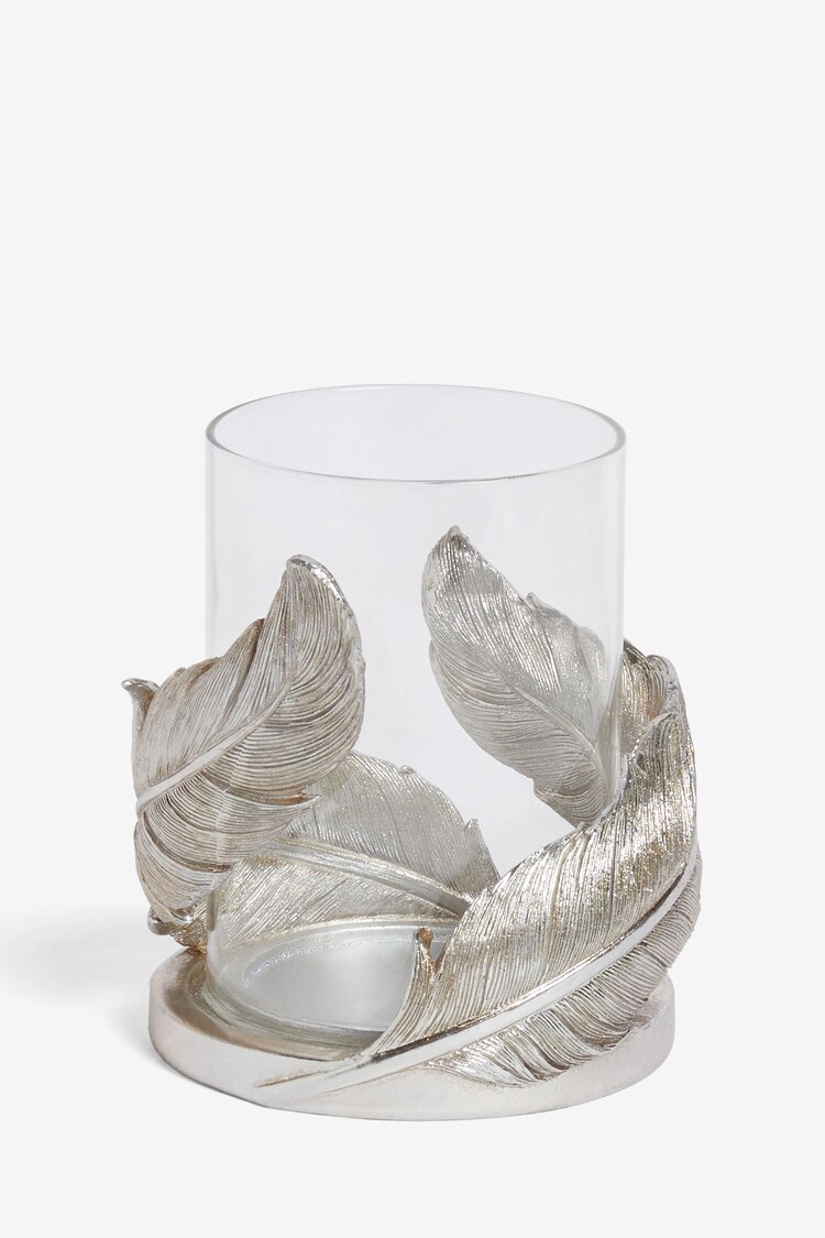 Silver Feather Resin And Glass Hurricane - Image 1 of 1