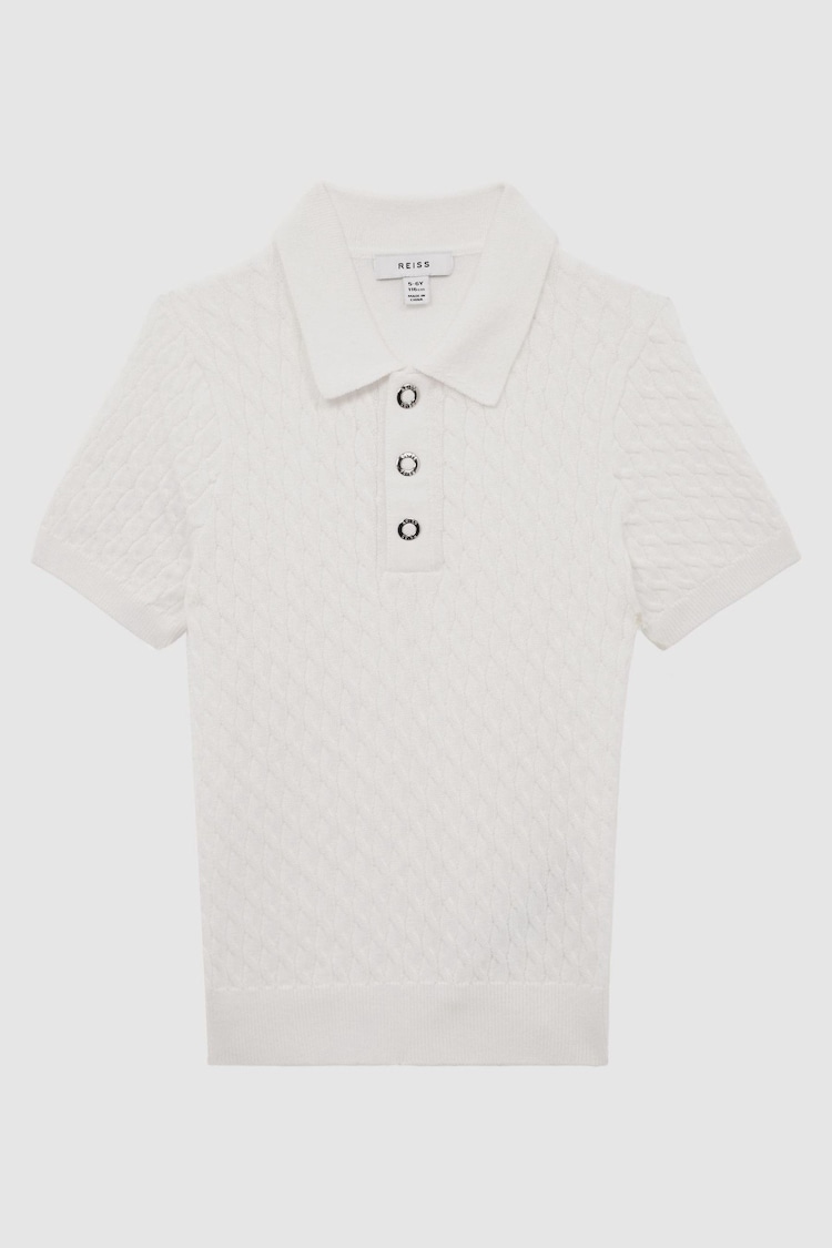 Reiss Ecru Eli Junior Press Stud Cable Knit Polo Shirt - Image 1 of 1