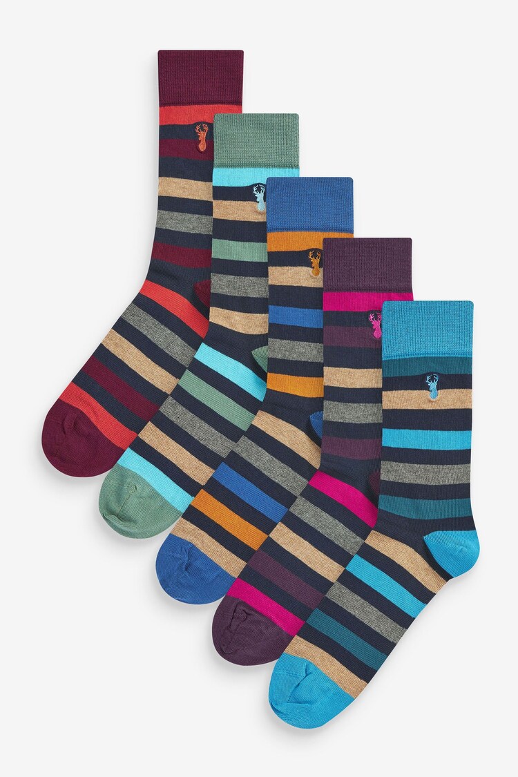 Navy Blue Rugby Stripe Pattern Socks 5 Pack - Image 1 of 1