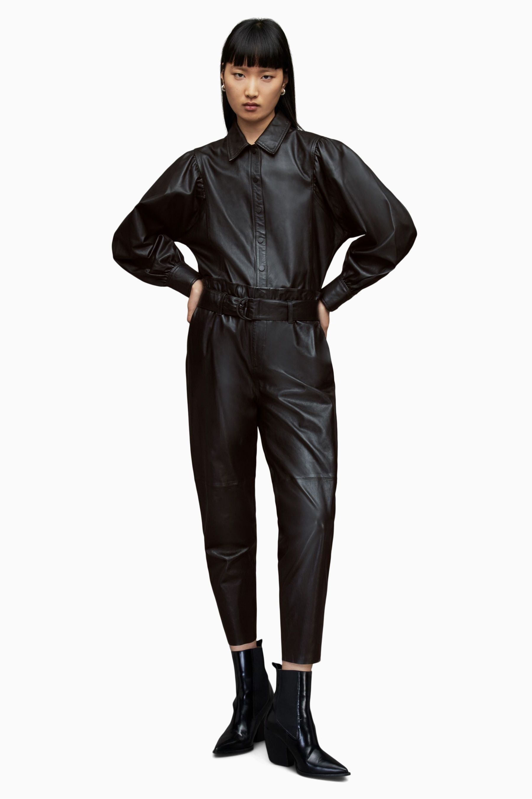 Buy AllSaints Bella Leather Black Shirt from the Next UK online shop