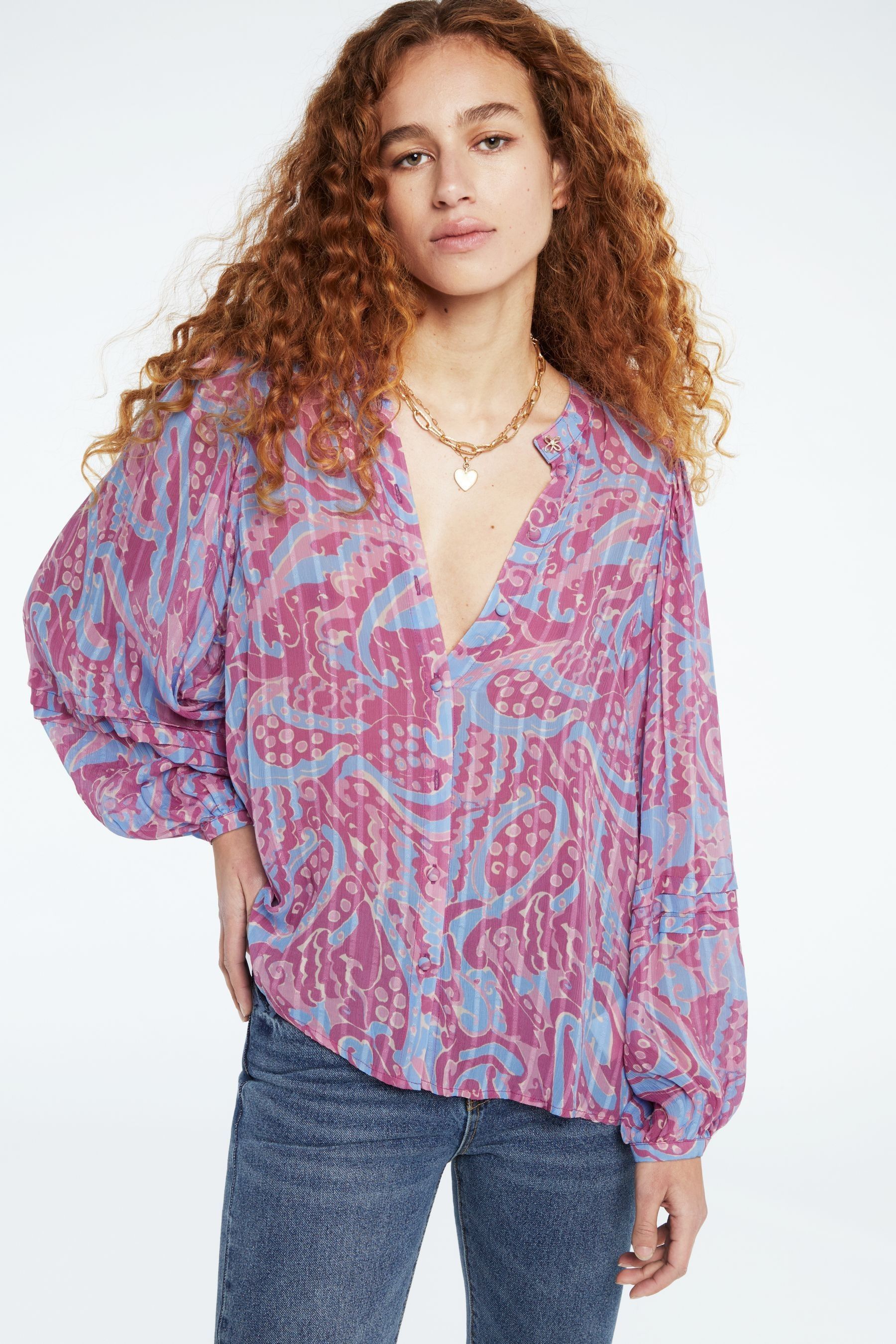 Buy Fabienne Chapot Purple Hollie Printed Button-Up Blouse from the ...