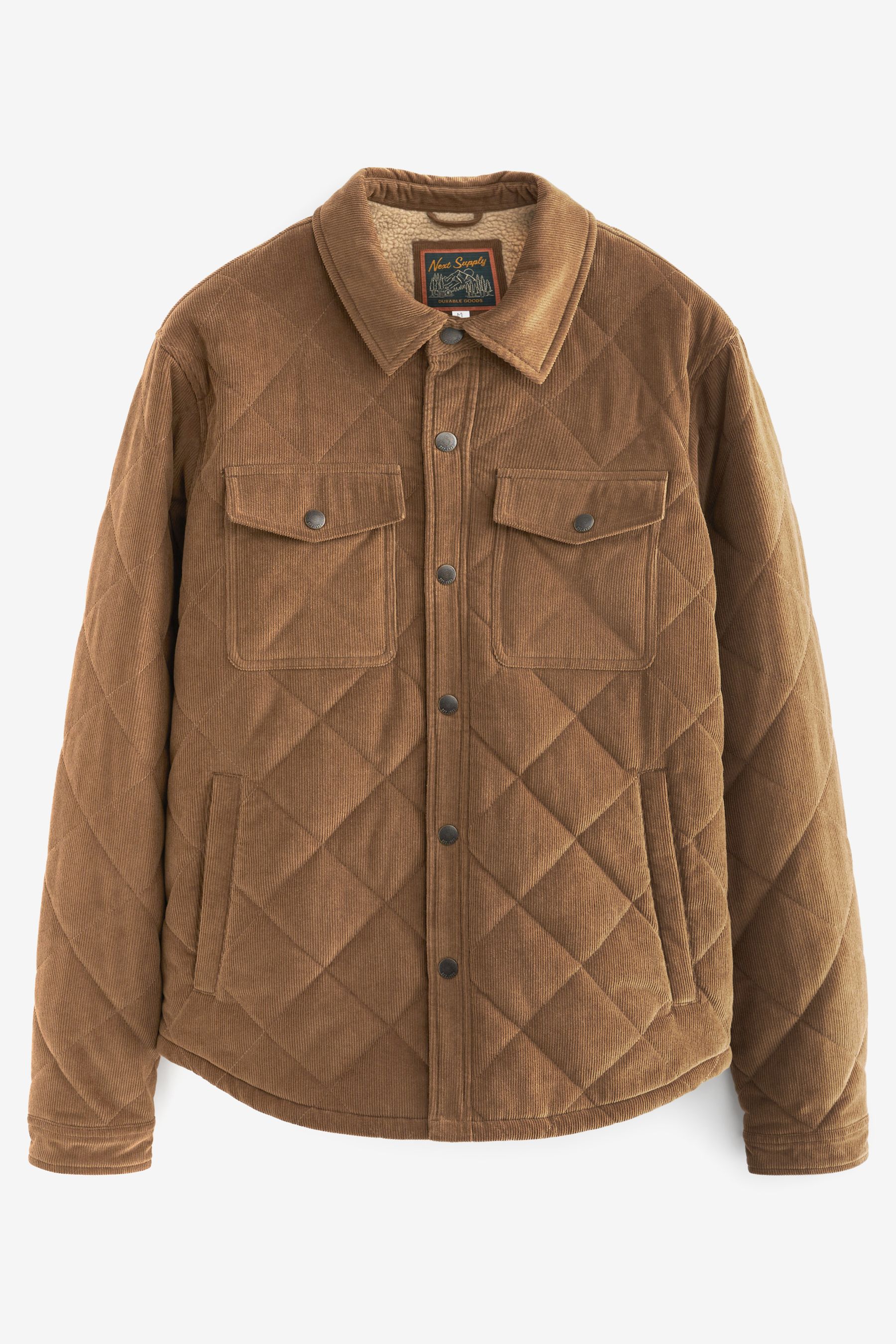 Buy Neutral Lined Diamond Quilt Cord Collared Shacket from Next