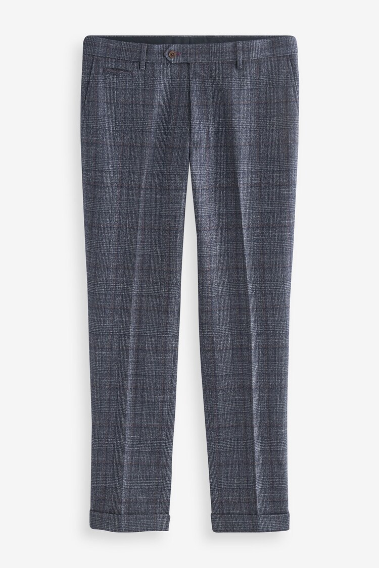 Navy Blue Slim Fit Trimmed Check Suit Trousers - Image 1 of 1