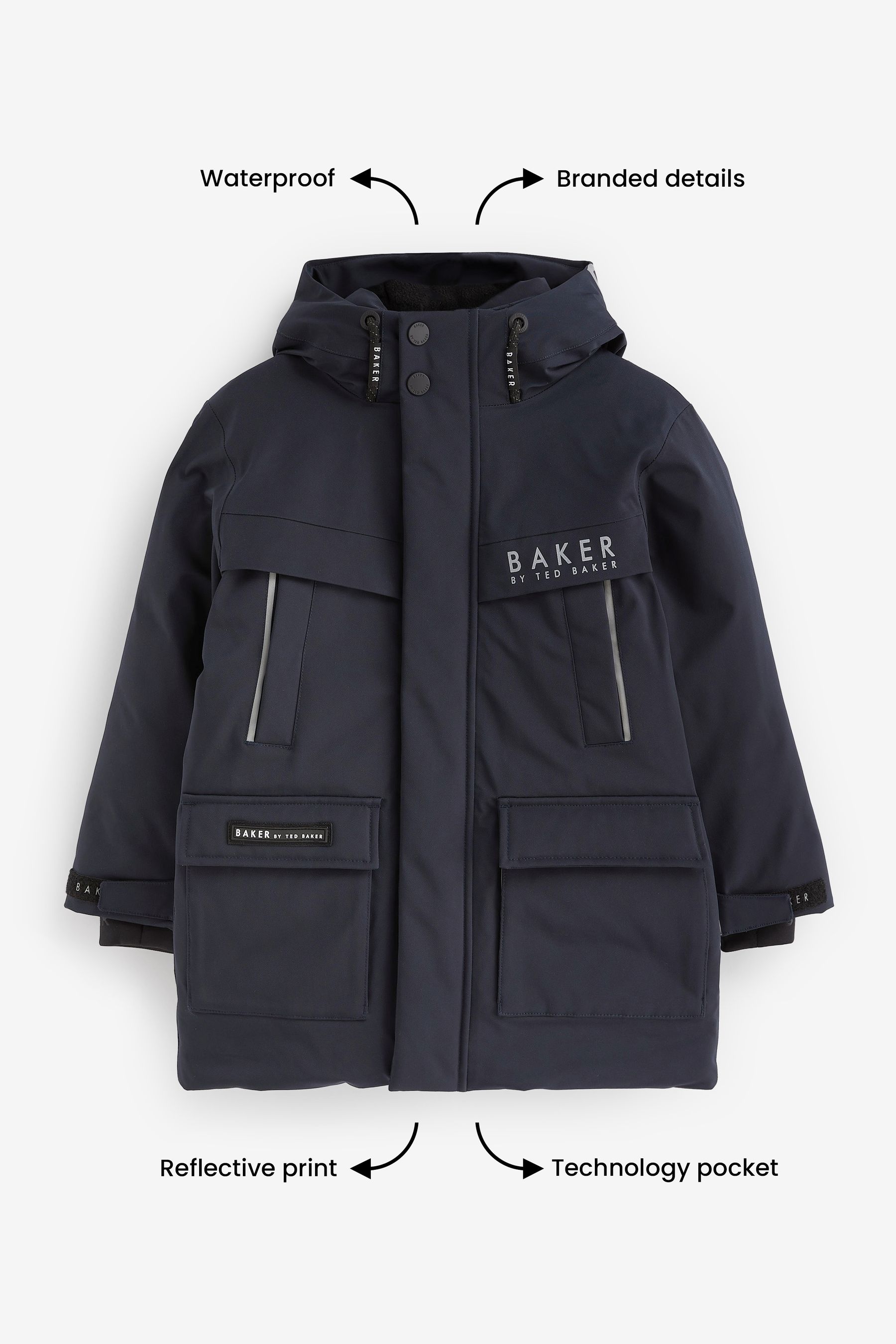 Buy Baker by Ted Baker Navy Waterproof Parka Coat from the Next UK ...