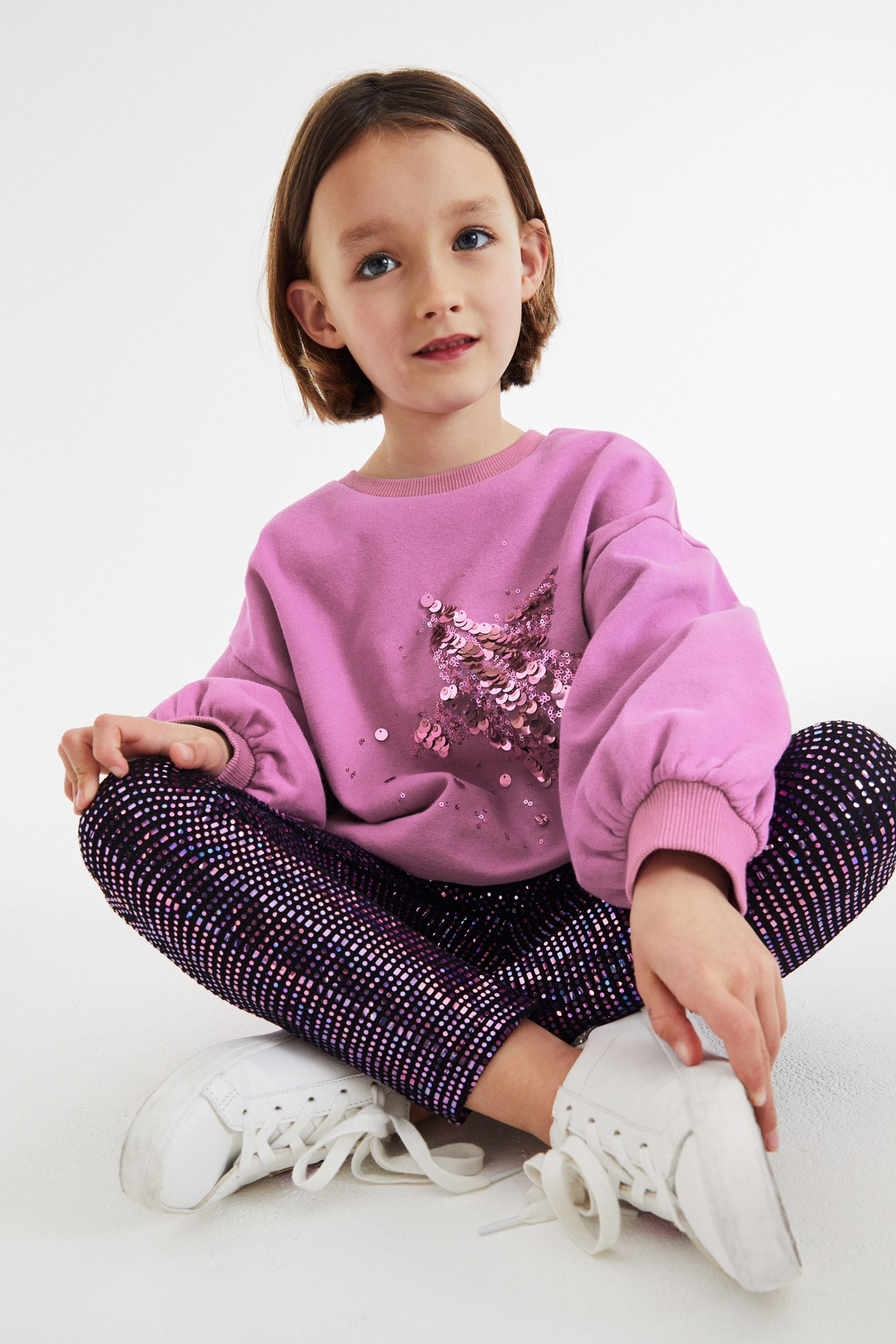 Buy Pink Sequin Star Sequin Crew Sweatshirt Top (3-16yrs) from Next Ireland
