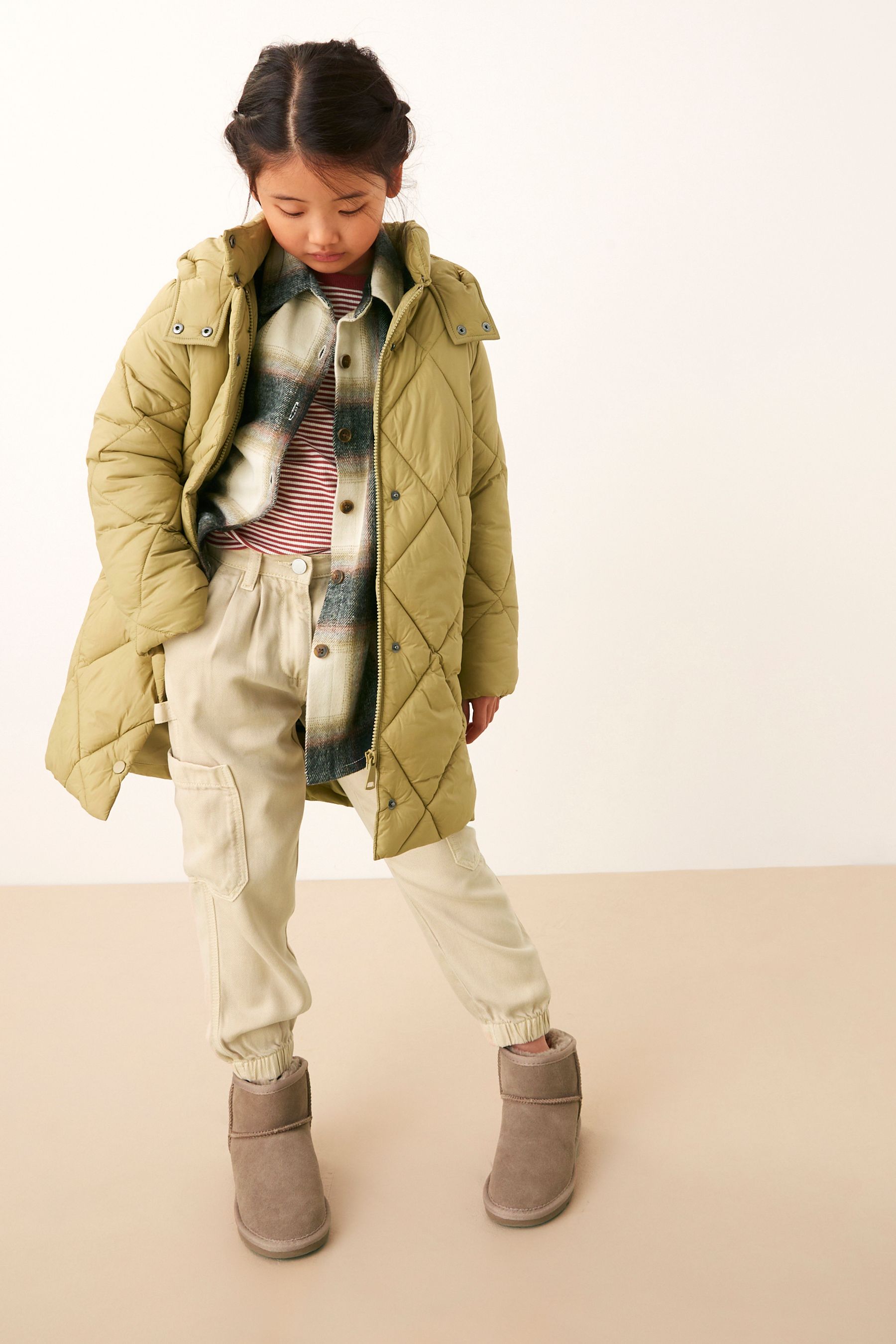 Buy Sage Green Shower Resistant Diamond Quilted Padded Coat (316yrs