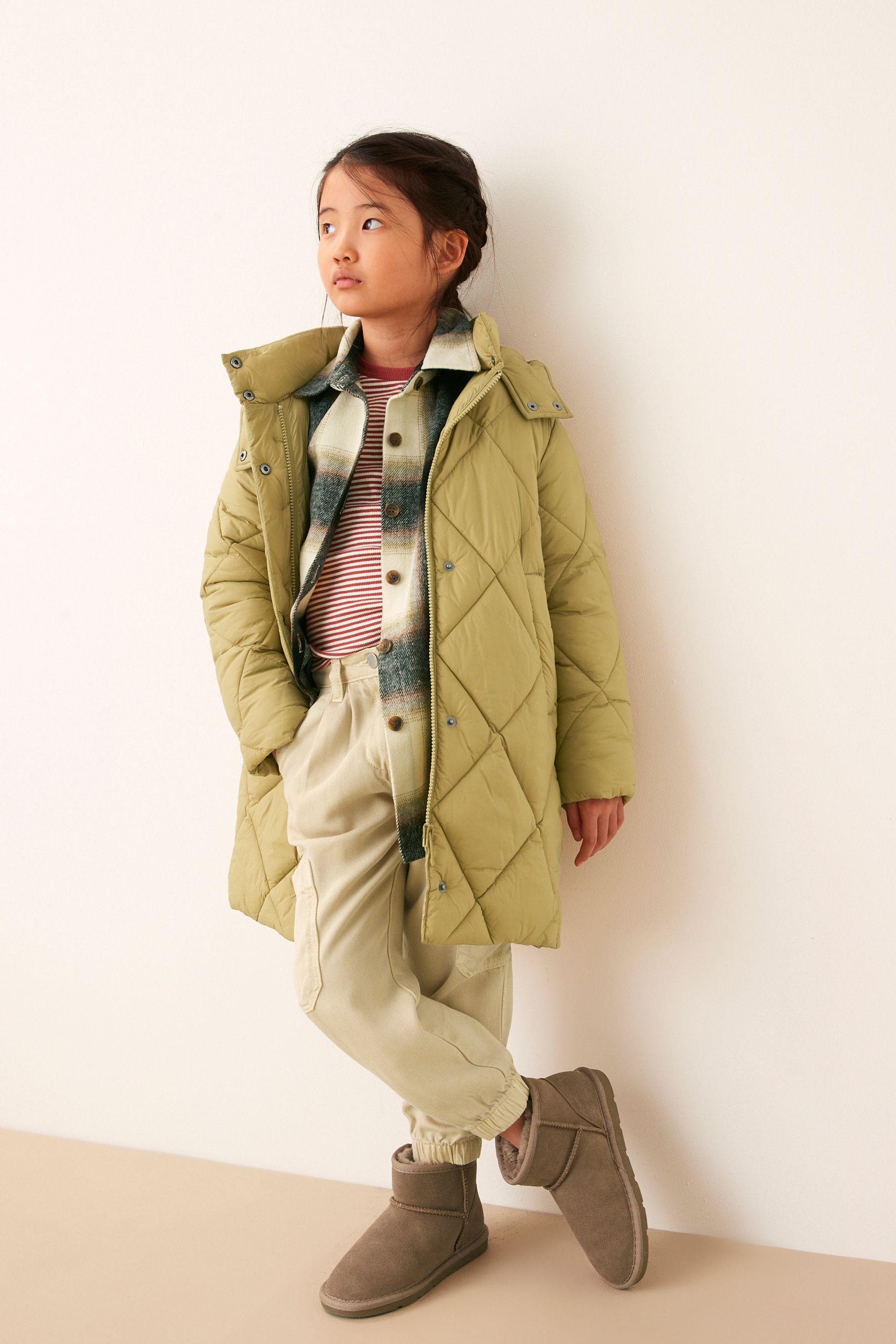 Buy Sage Green Shower Resistant Diamond Quilted Padded Coat (316yrs