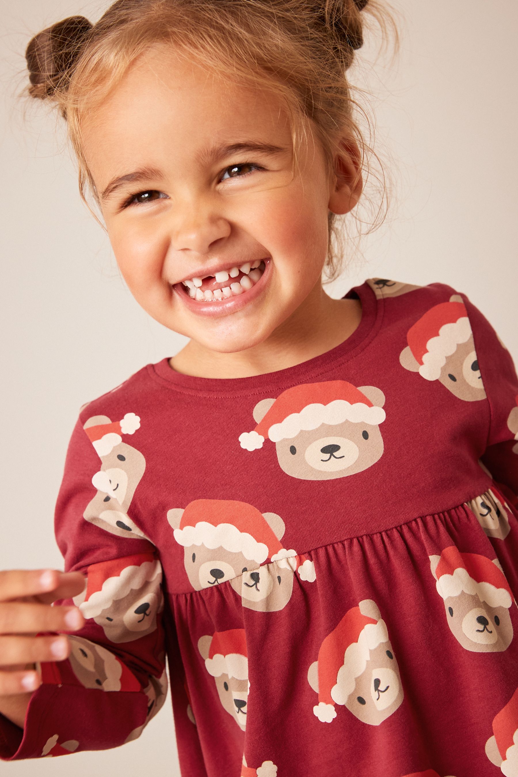 Buy Red Teddy Bear Christmas Long Sleeve Jersey Dress (3mths7yrs) from Next Ireland