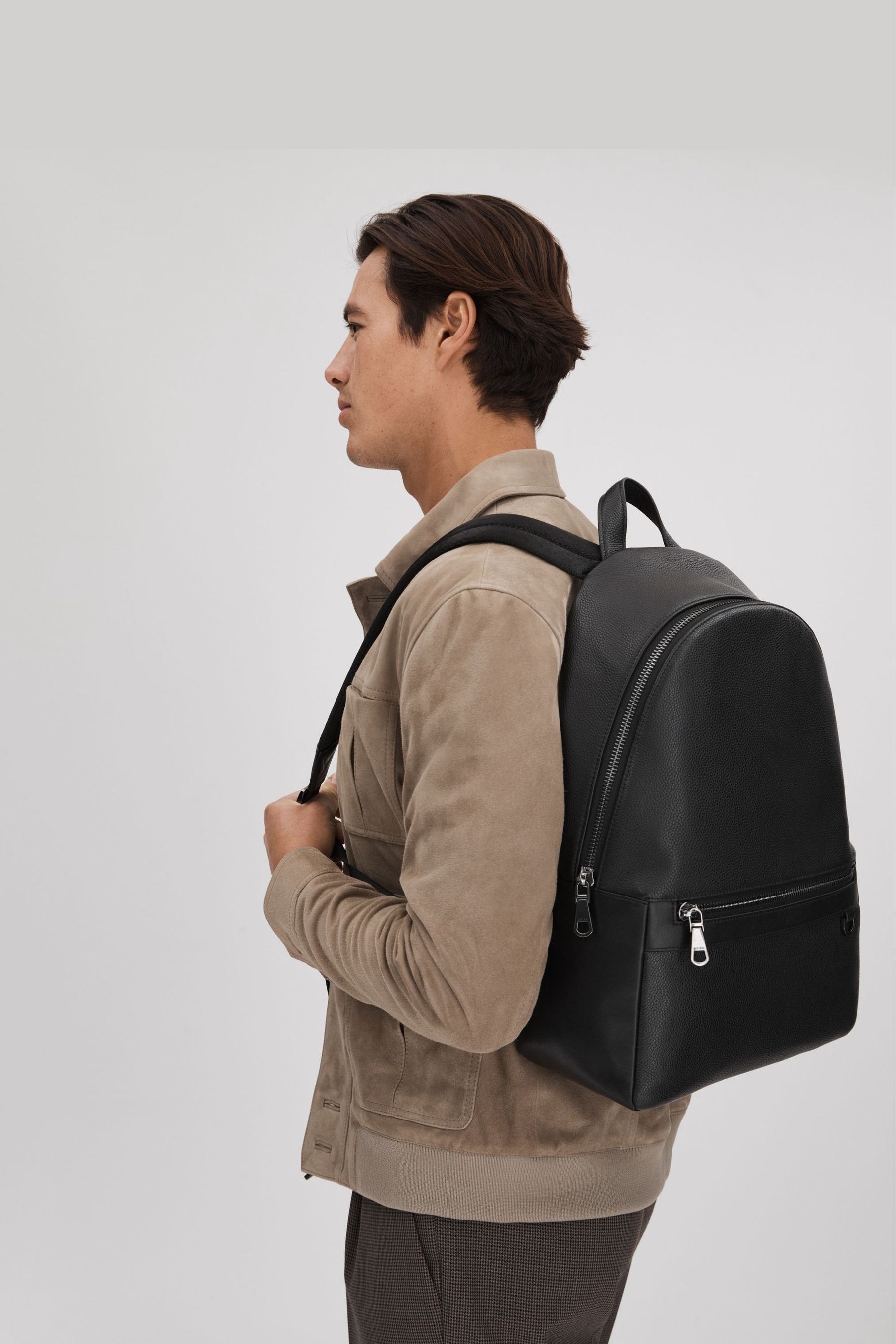 Buy Reiss Black Drew Leather Zipped Backpack from the Next UK online shop