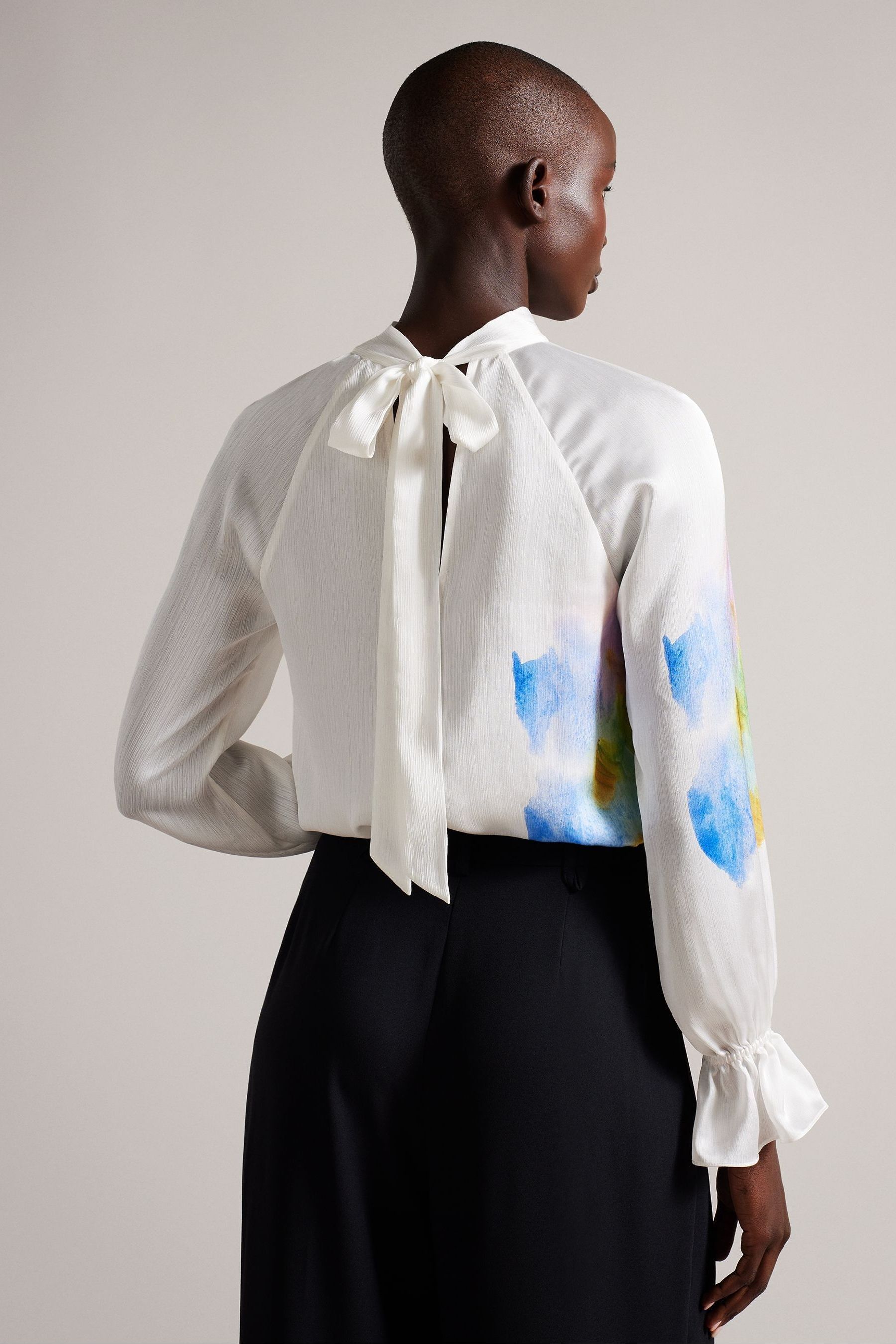 Buy Ted Baker Kattyia White High Neck Long Sleeve Blouse With CutOut