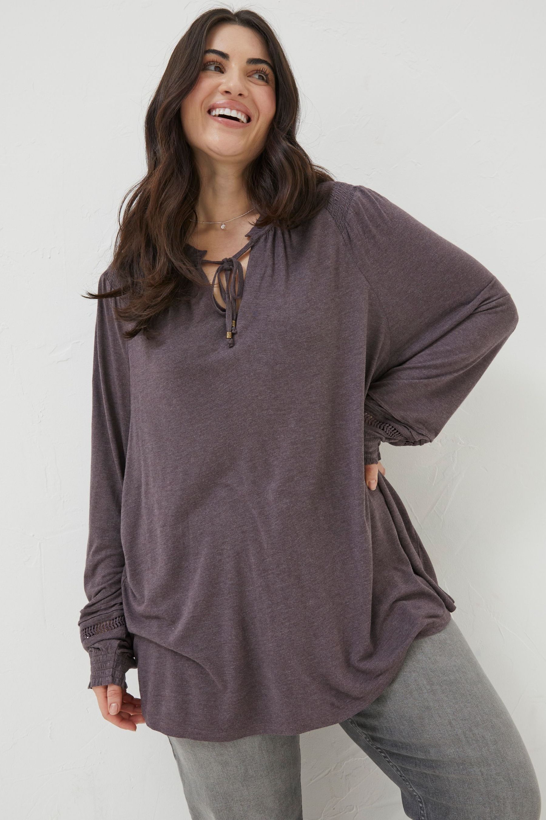 Buy FatFace Purple Nina Notch Neck Tunic Top from Next Ireland