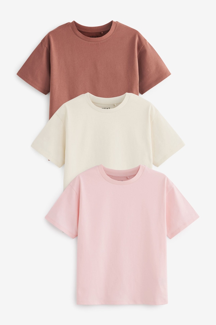 Pink/Ecru/Brown Oversized T-Shirts 3 Pack (3-16yrs) - Image 1 of 1