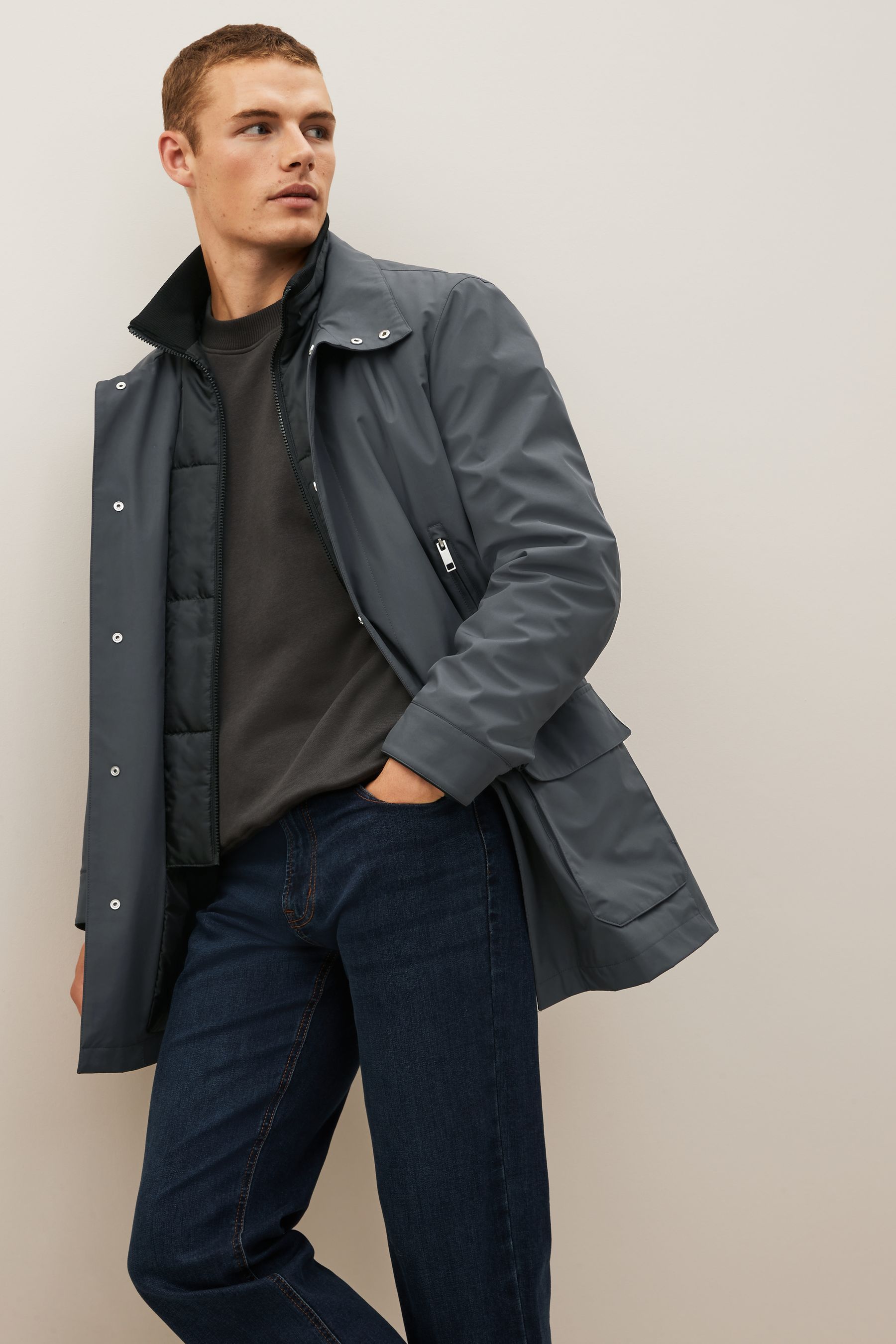 Buy Grey Shower Resistant Four Pocket Funnel Neck Coat from Next Ireland