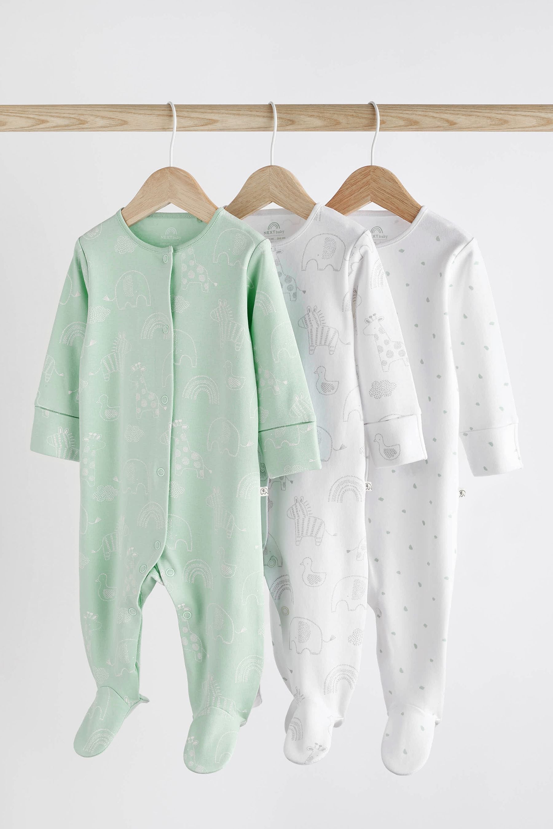 Buy Mint Green Essential Cotton Baby Sleepsuits 3 Pack (0-2yrs) from ...