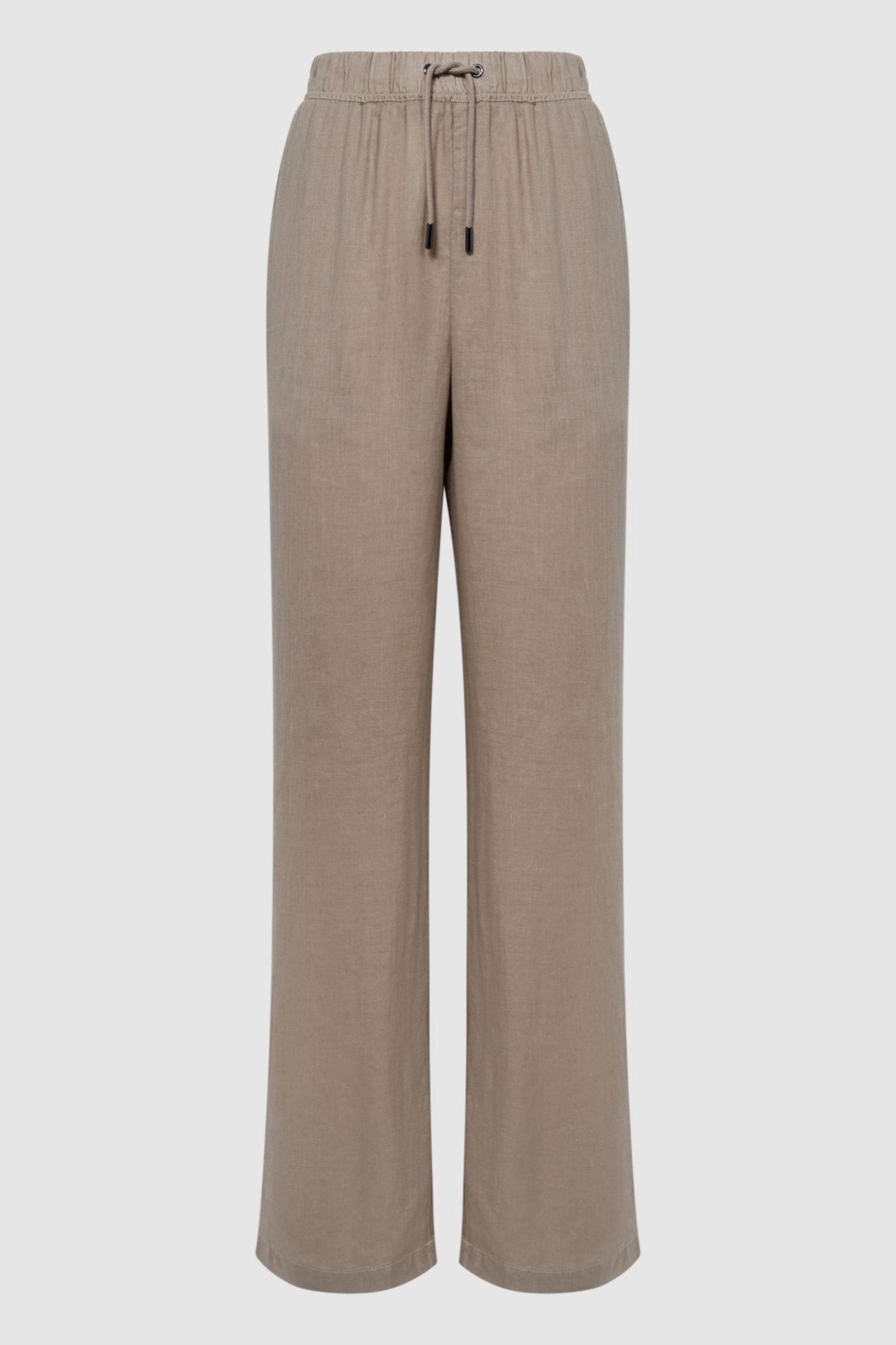 Buy Reiss Mink Cleo Linen Wide Leg Drawstring Trousers from the Next UK ...