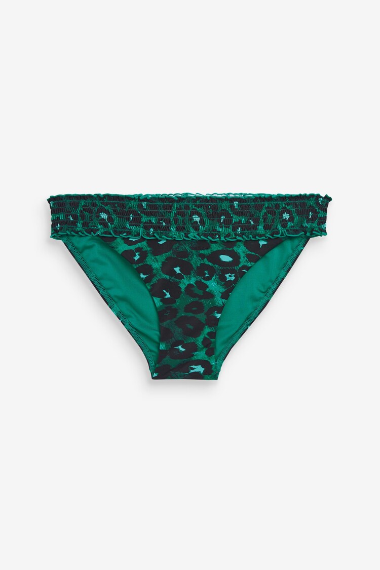 Green Leopard Shirred High Leg Bikini Bottoms - Image 1 of 1