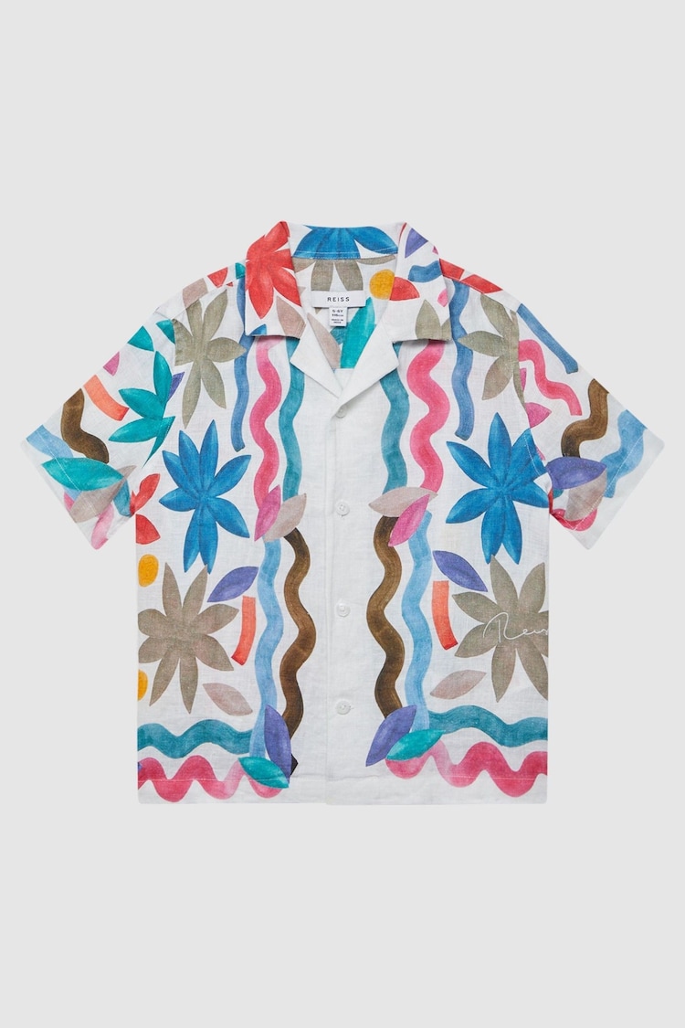 Reiss Multi Delphi Junior Linen Floral Cuban Collar Shirt - Image 1 of 1