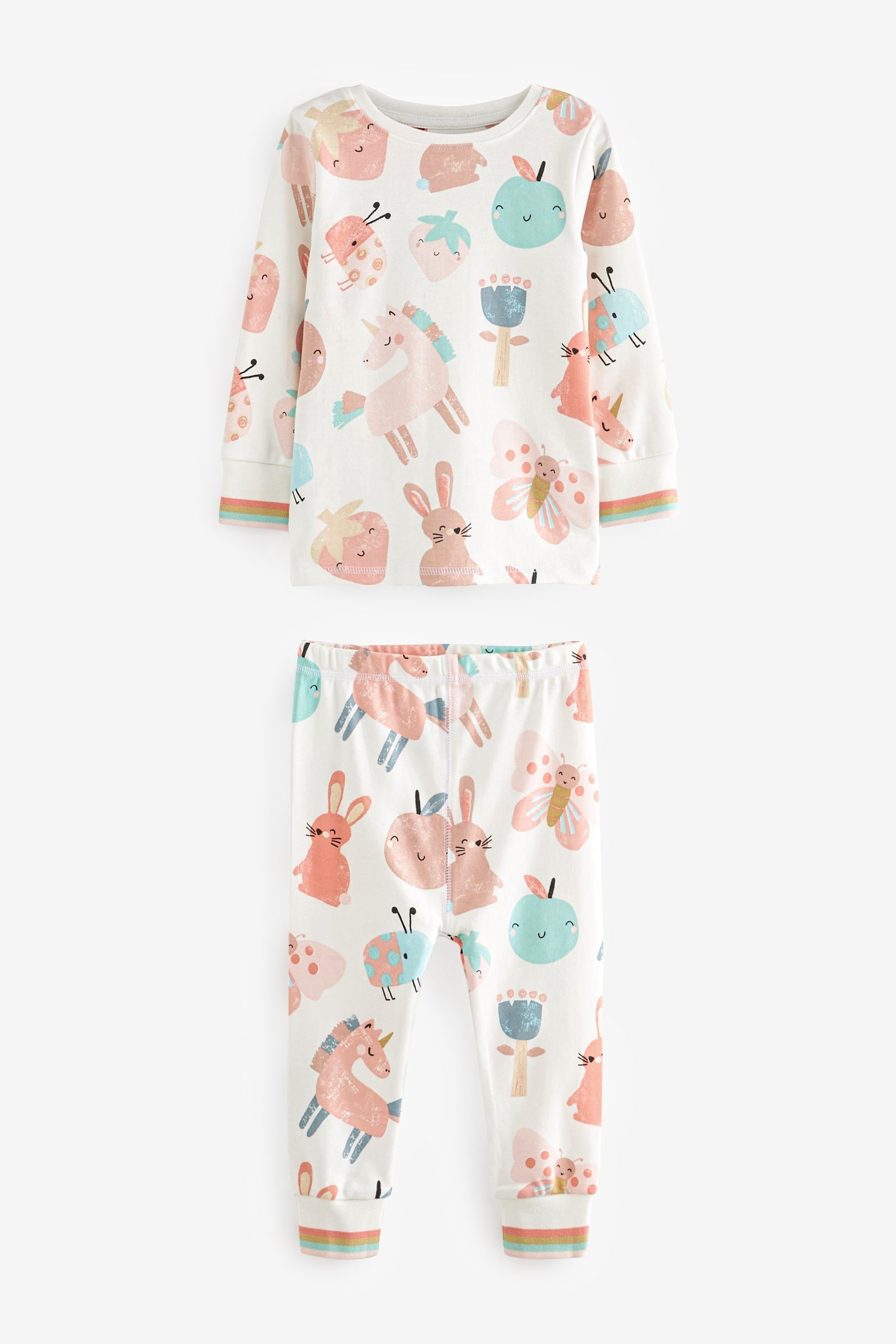 Buy Pink/Blue Unicorn Character 3 Pack Long Sleeve Printed Pyjamas ...