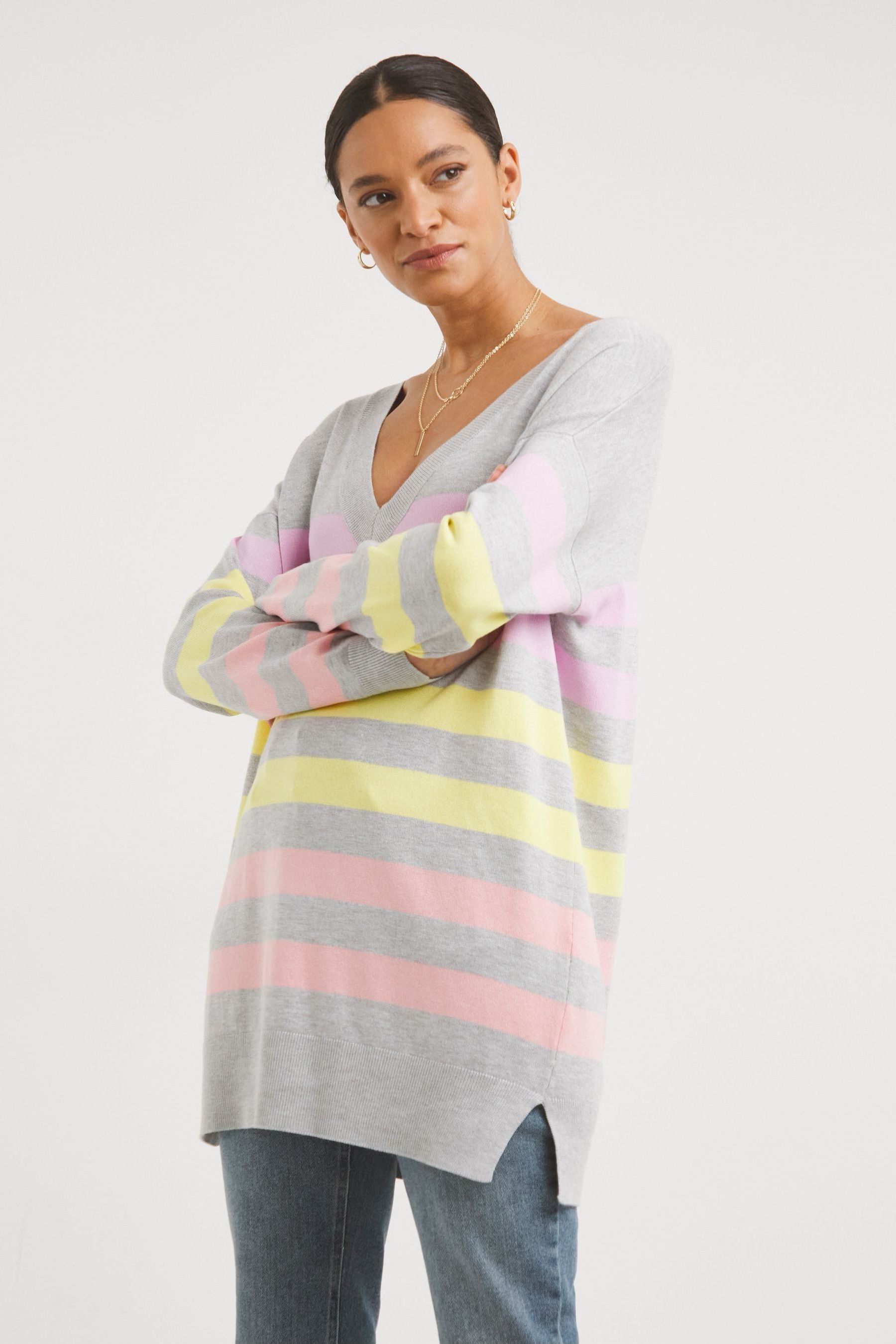 Buy JD Williams Grey Stripe Slouchy VNeck Tunic Jumper from the Next