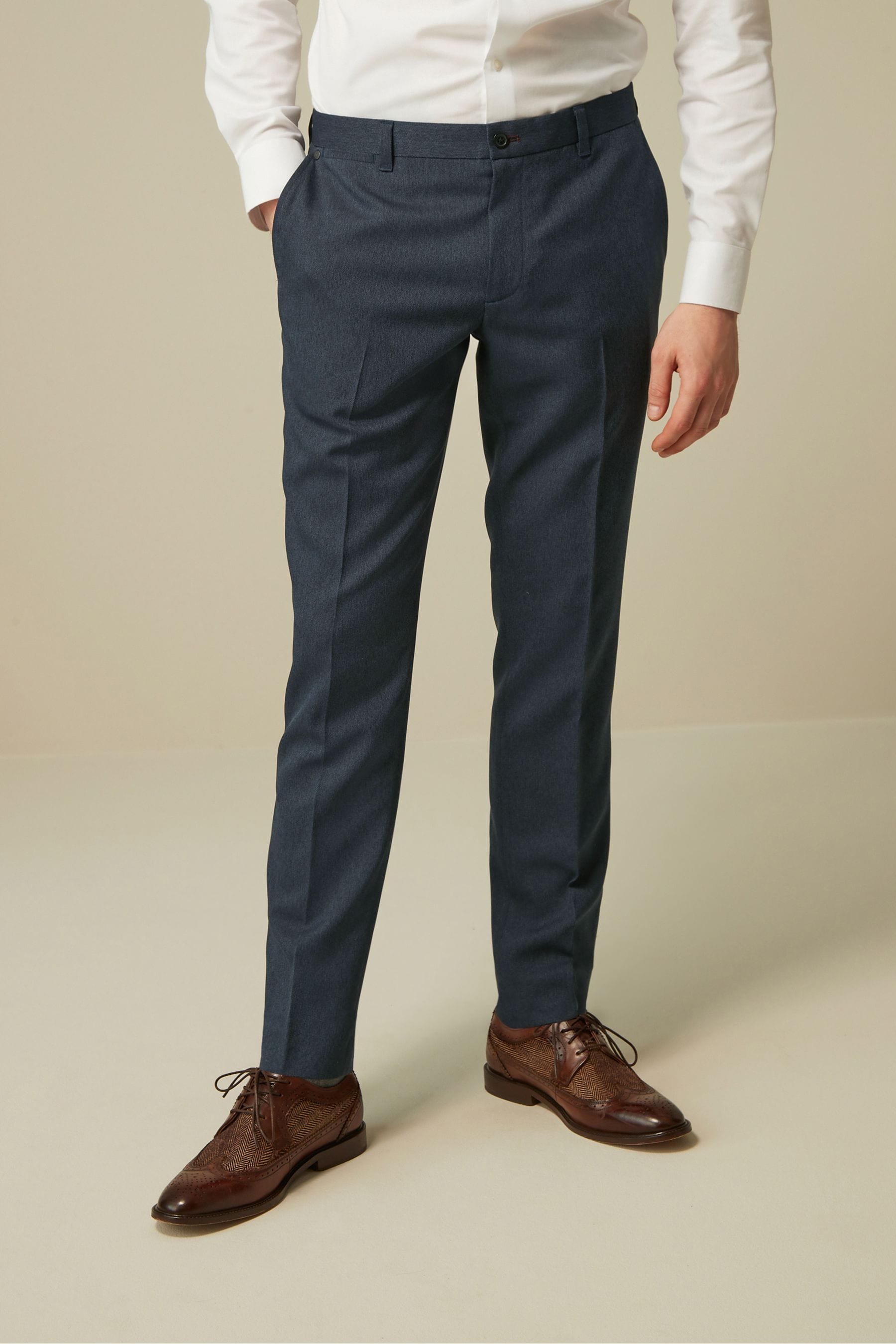 Buy Navy Blue Slim Trimmed Herringbone Textured Trousers from the Next ...