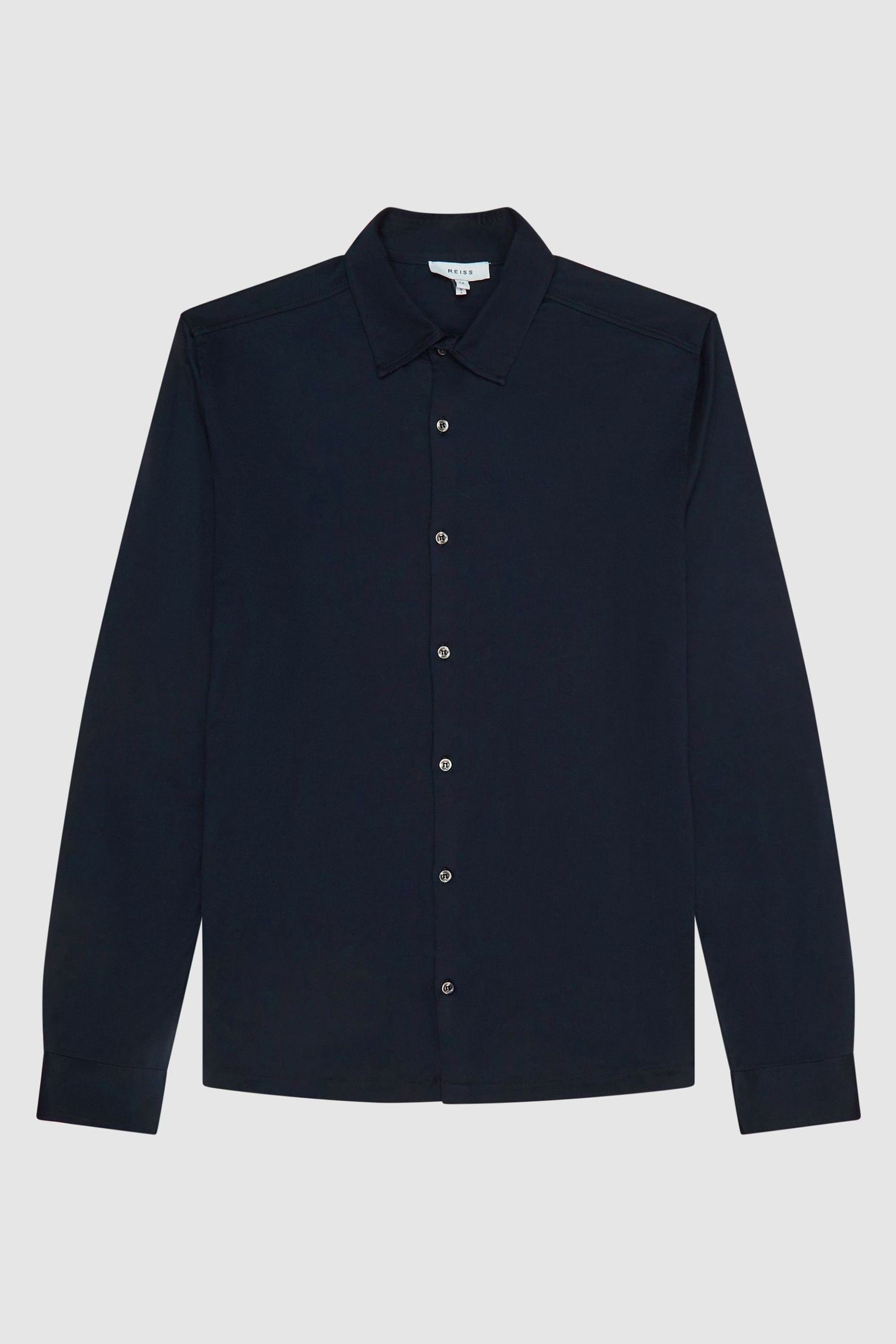 Buy Reiss Navy King Mercerised Cotton Button-Through Shirt from the ...