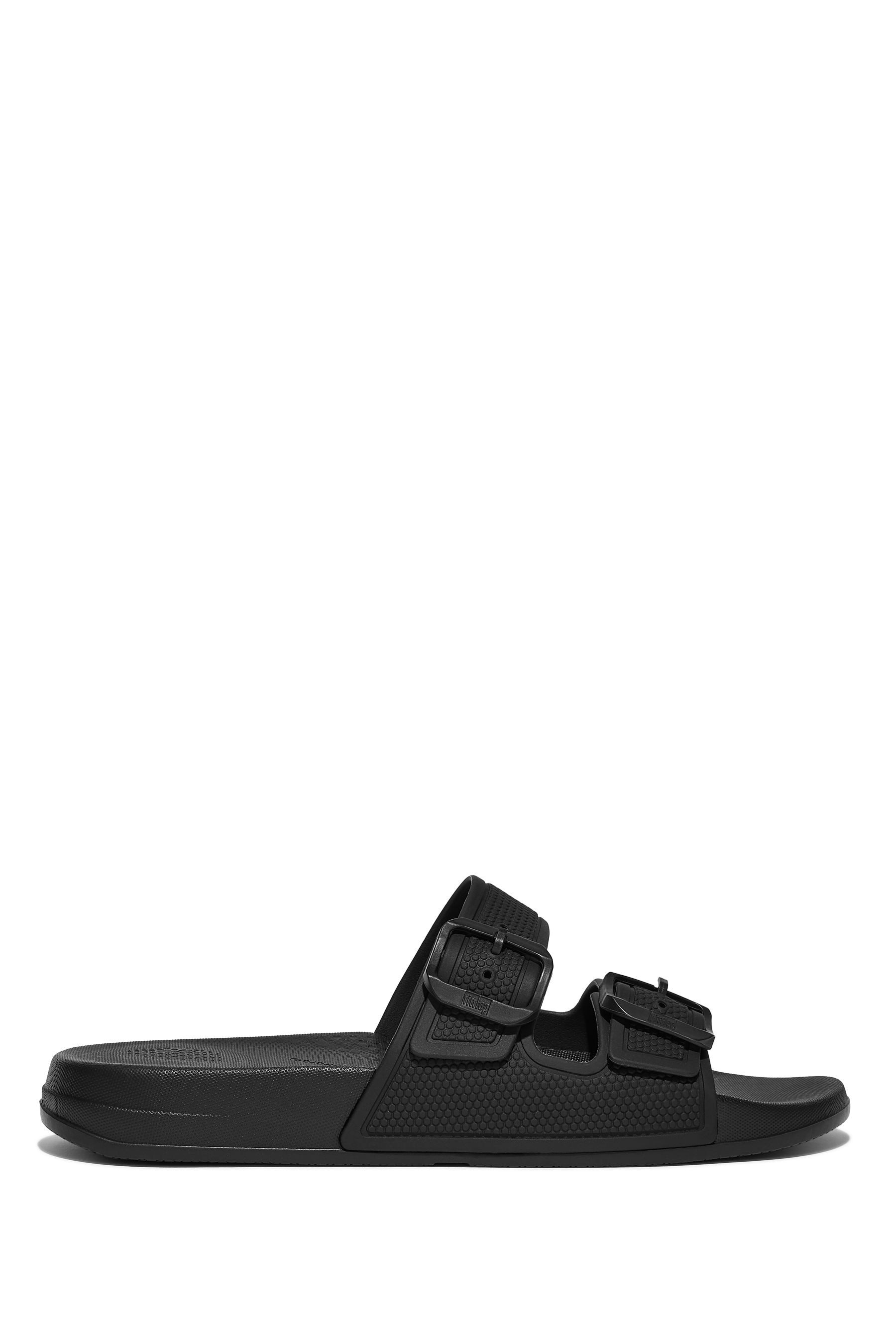 Buy FitFlop Black Iqushion Two-Bar Buckle Slides from the Next UK ...