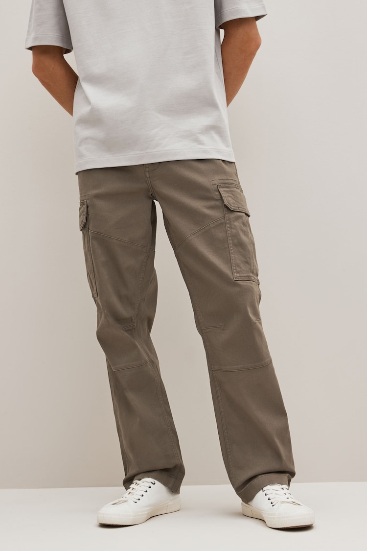 Champignon brun - Ajustement droit - Pantalon cargo stretch en coton - Image 1 of 1