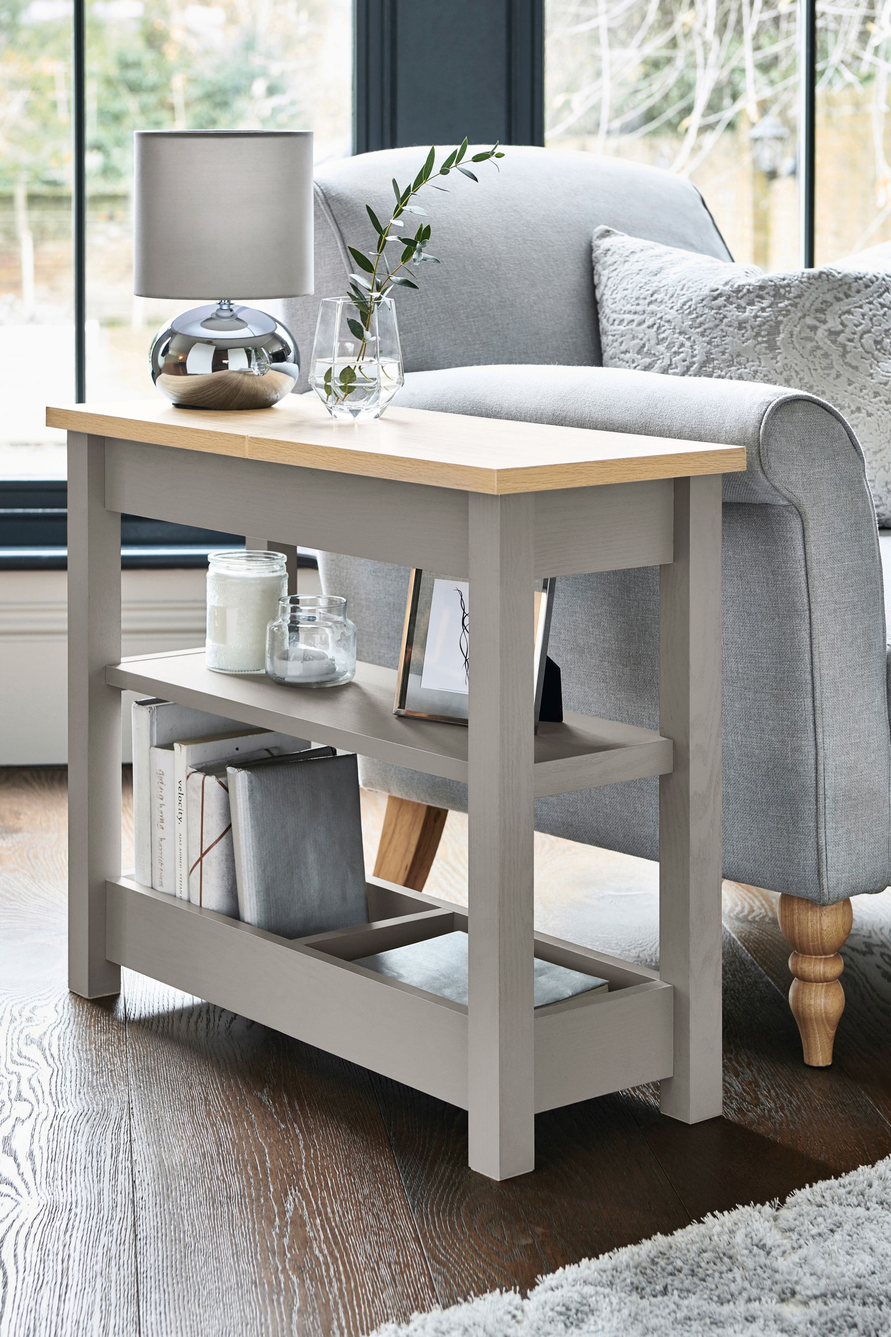 Buy Dove Grey Malvern Oak Effect Sofa Side Table from the Next UK online shop