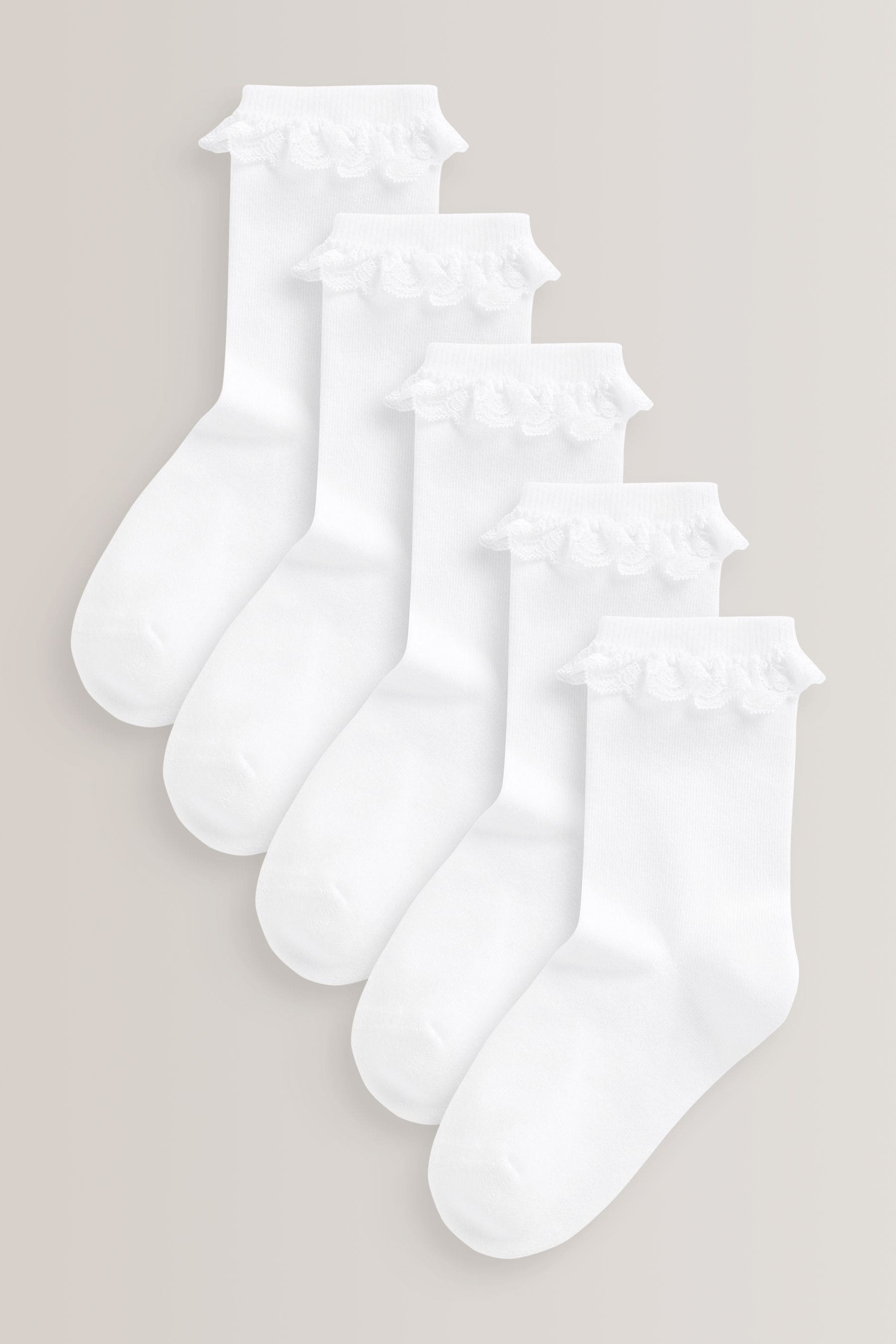 Buy White 5 Pack Cotton Rich Cushioned Sole Ruffle Ankle School Socks ...