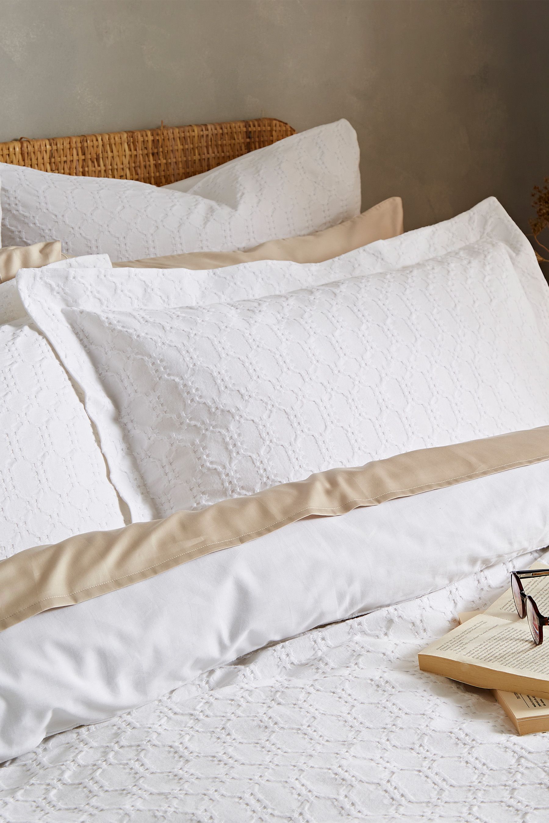 Buy Bianca Set of 2 White Waffle Cotton Circle Oxford Pillowcases from