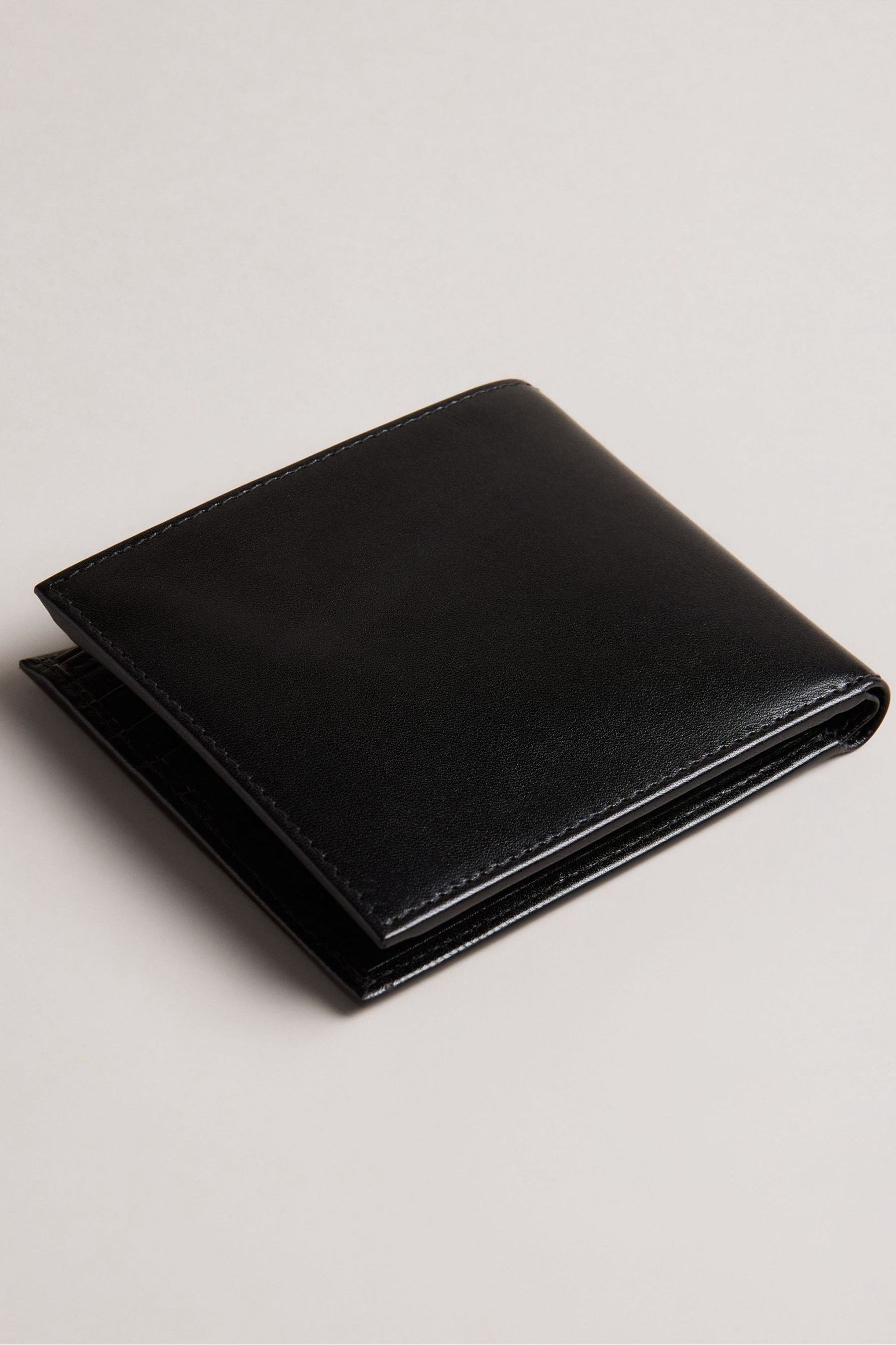 Buy Ted Baker Prugs Embossed Corner Leather Bifold Coin Black Wallet ...
