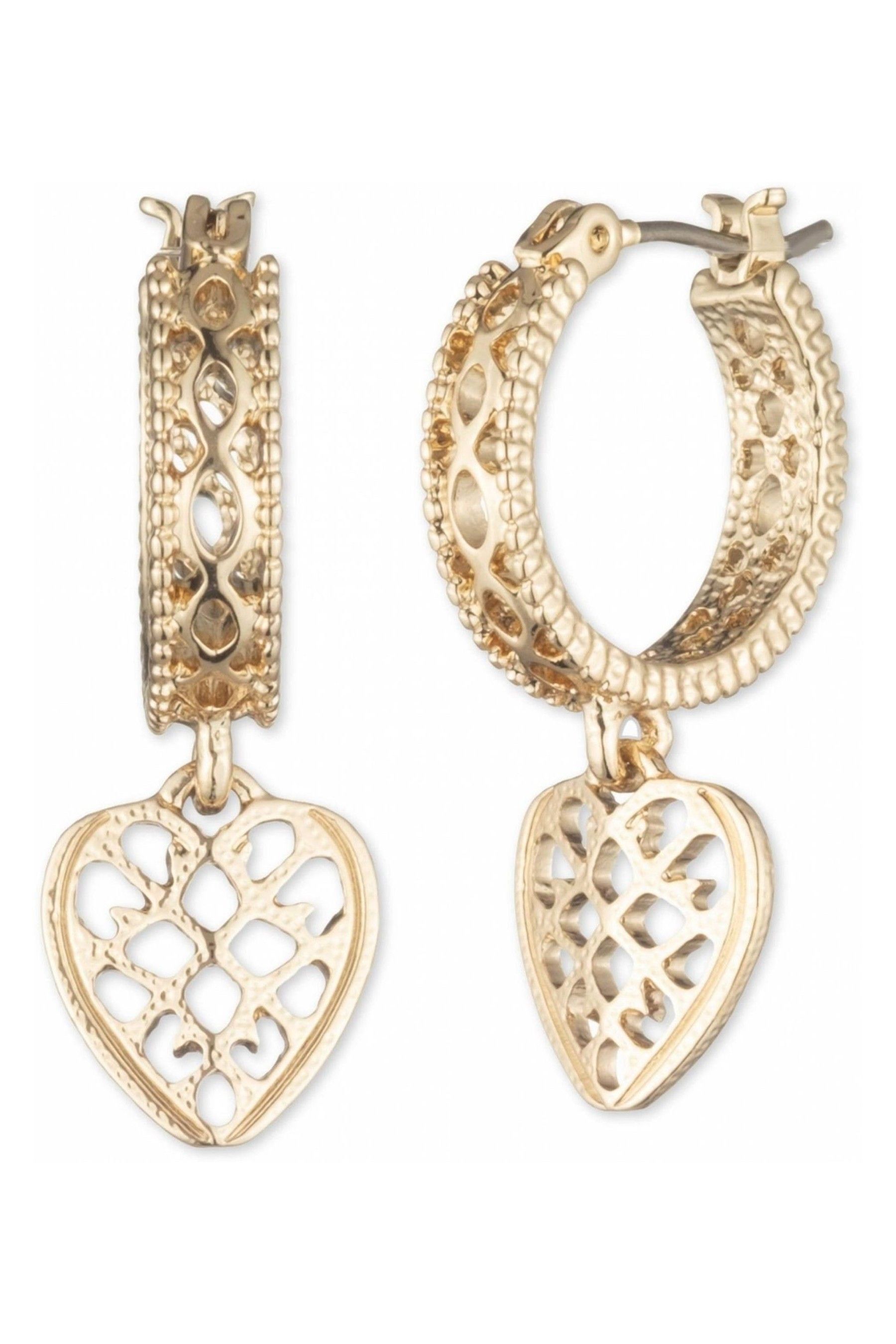 Buy Marchesa Ladies Gold Tone Jewellery Hearts On Fire Earrings from